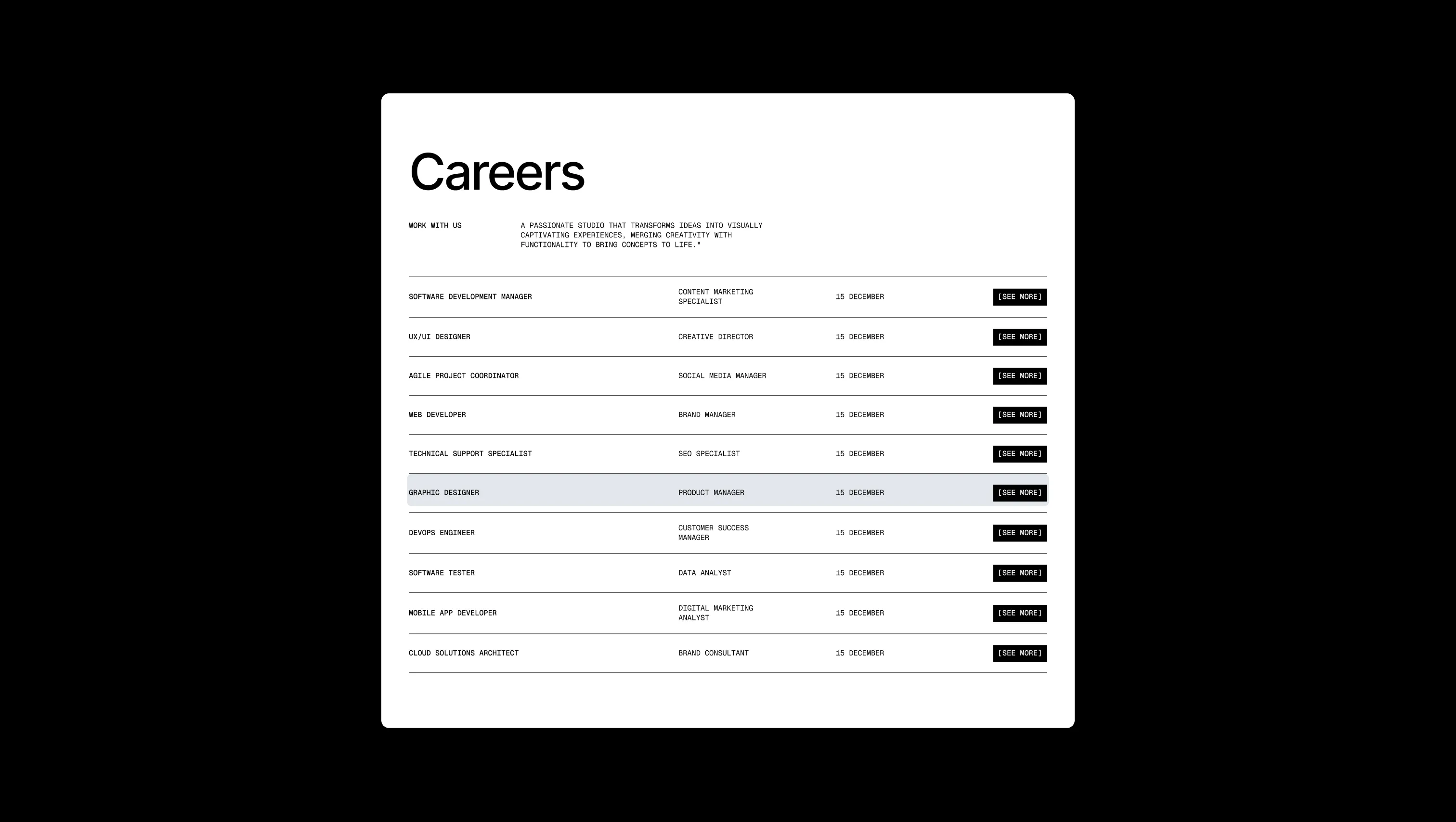 Careers Job Listings Grid