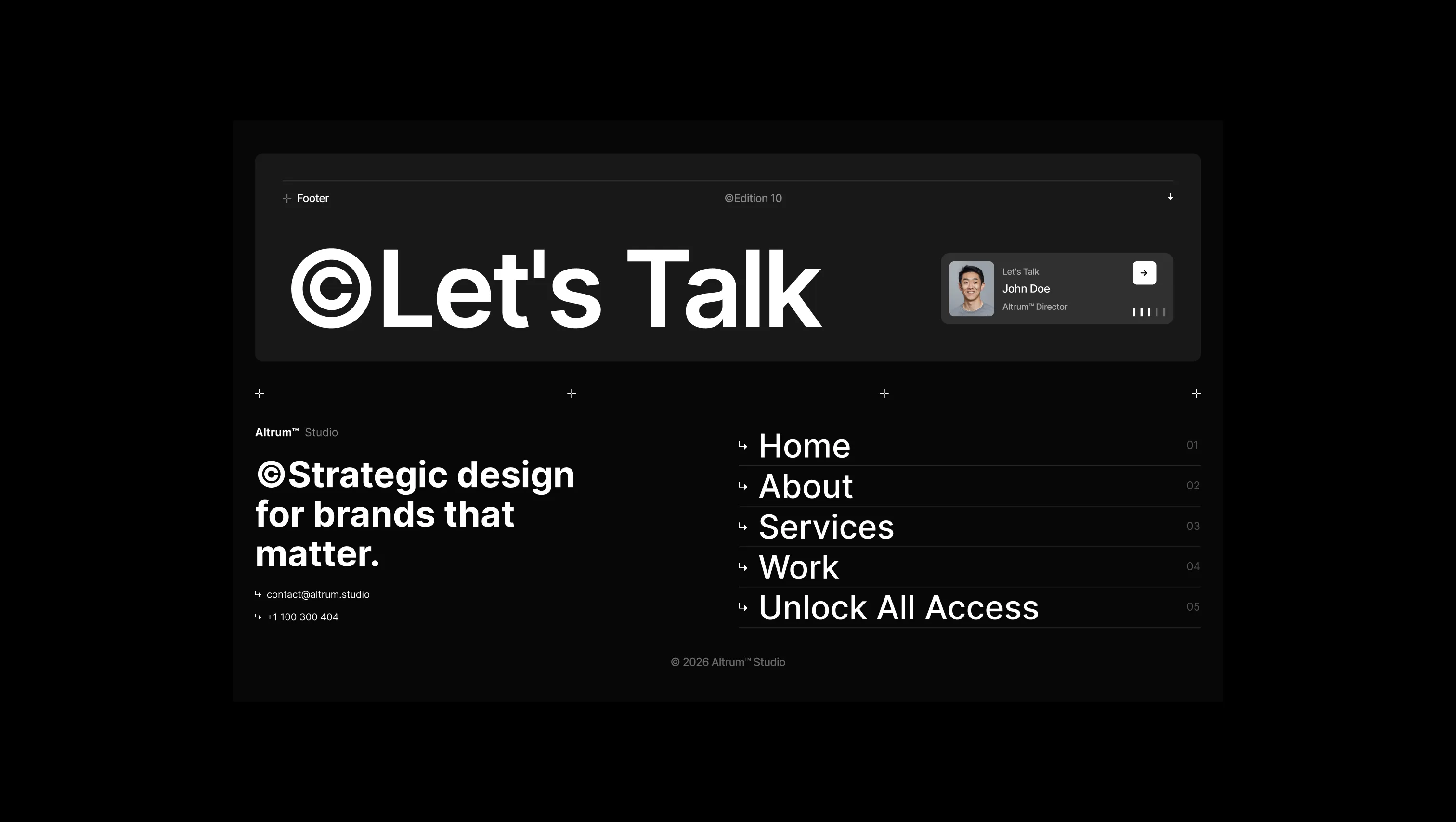 Footer with Contact Card and Menu