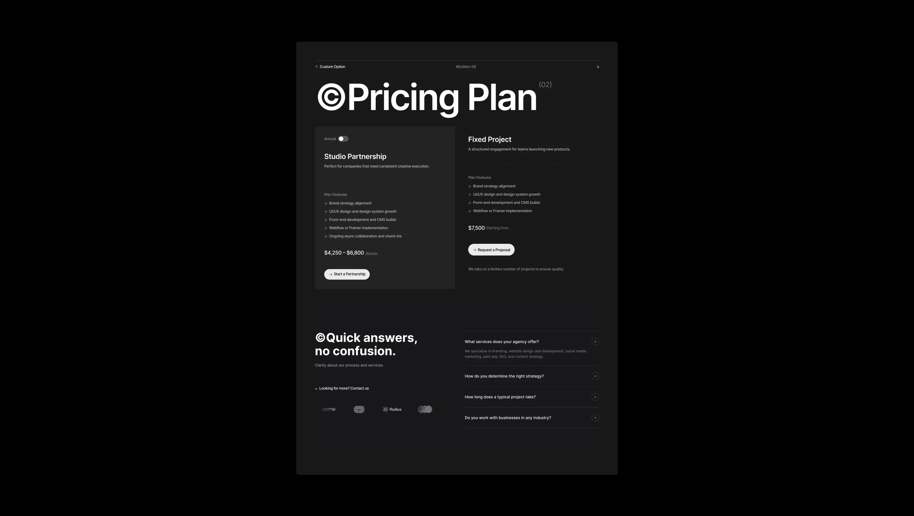 Pricing Plans with FAQ Accordion