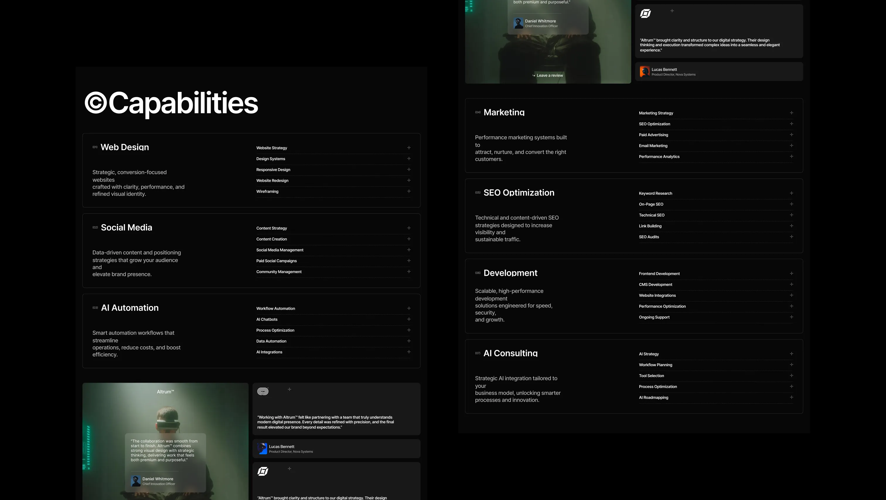 Capabilities Service List with Testimonials