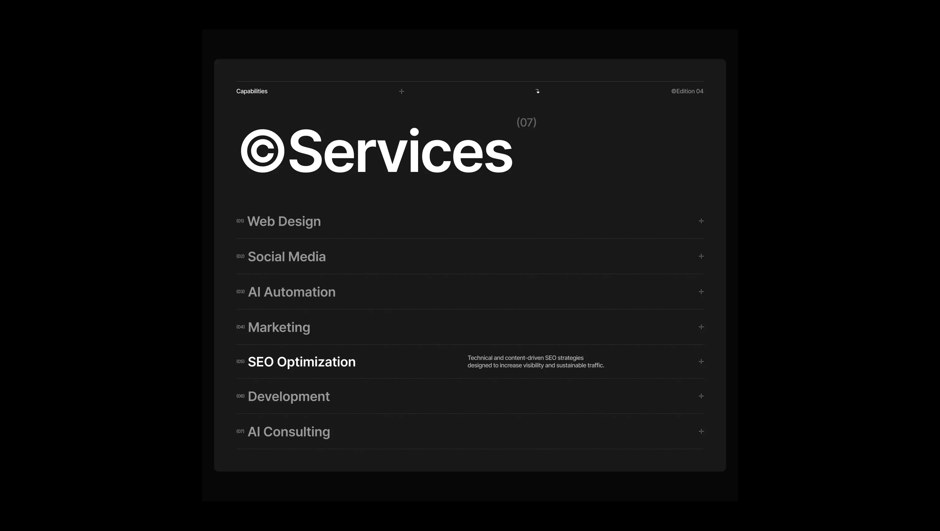 Interactive Services List with Hover Previews