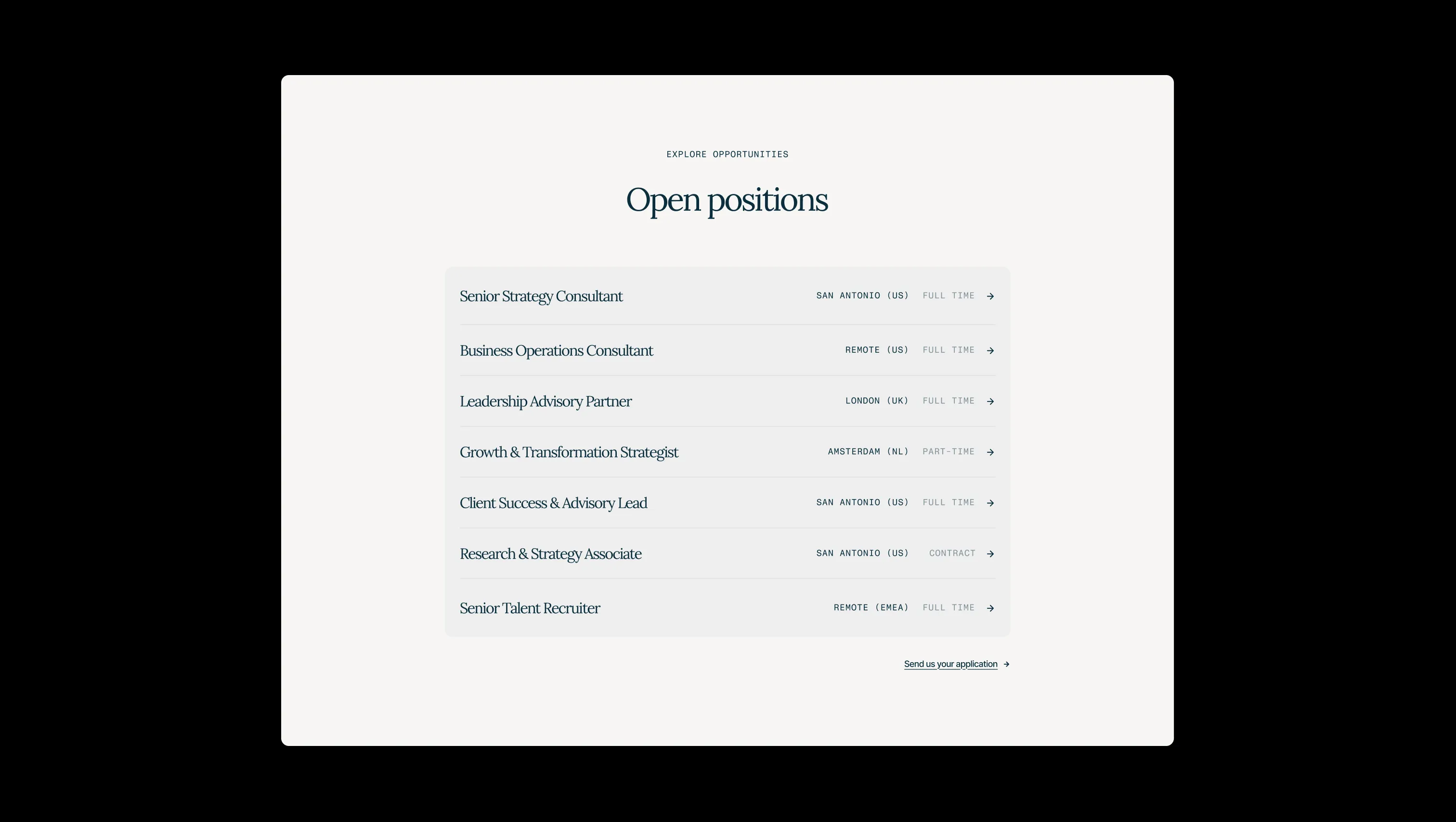 Open Roles Job Listing Section