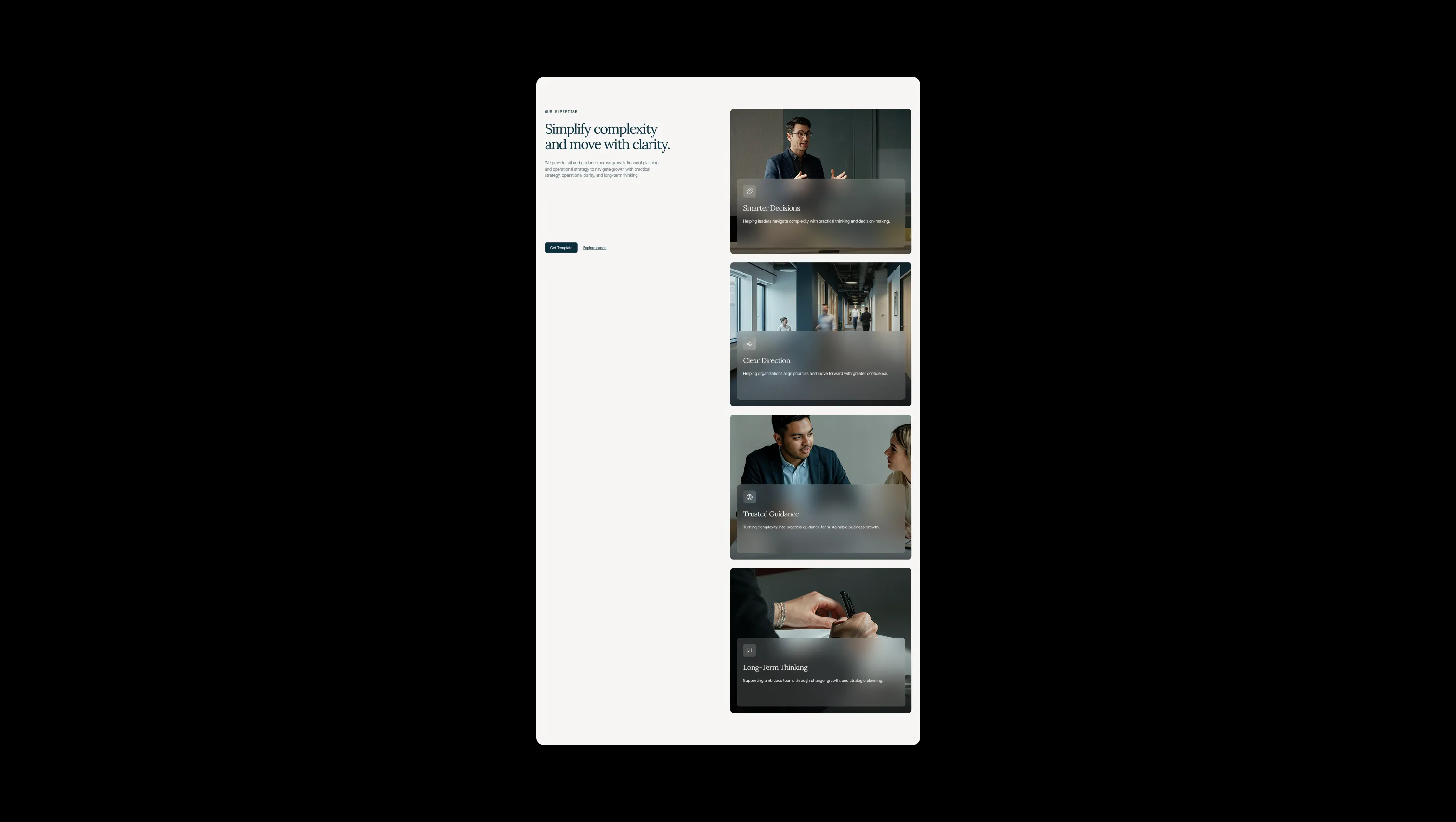 Sticky Expertise Cards with Feature List