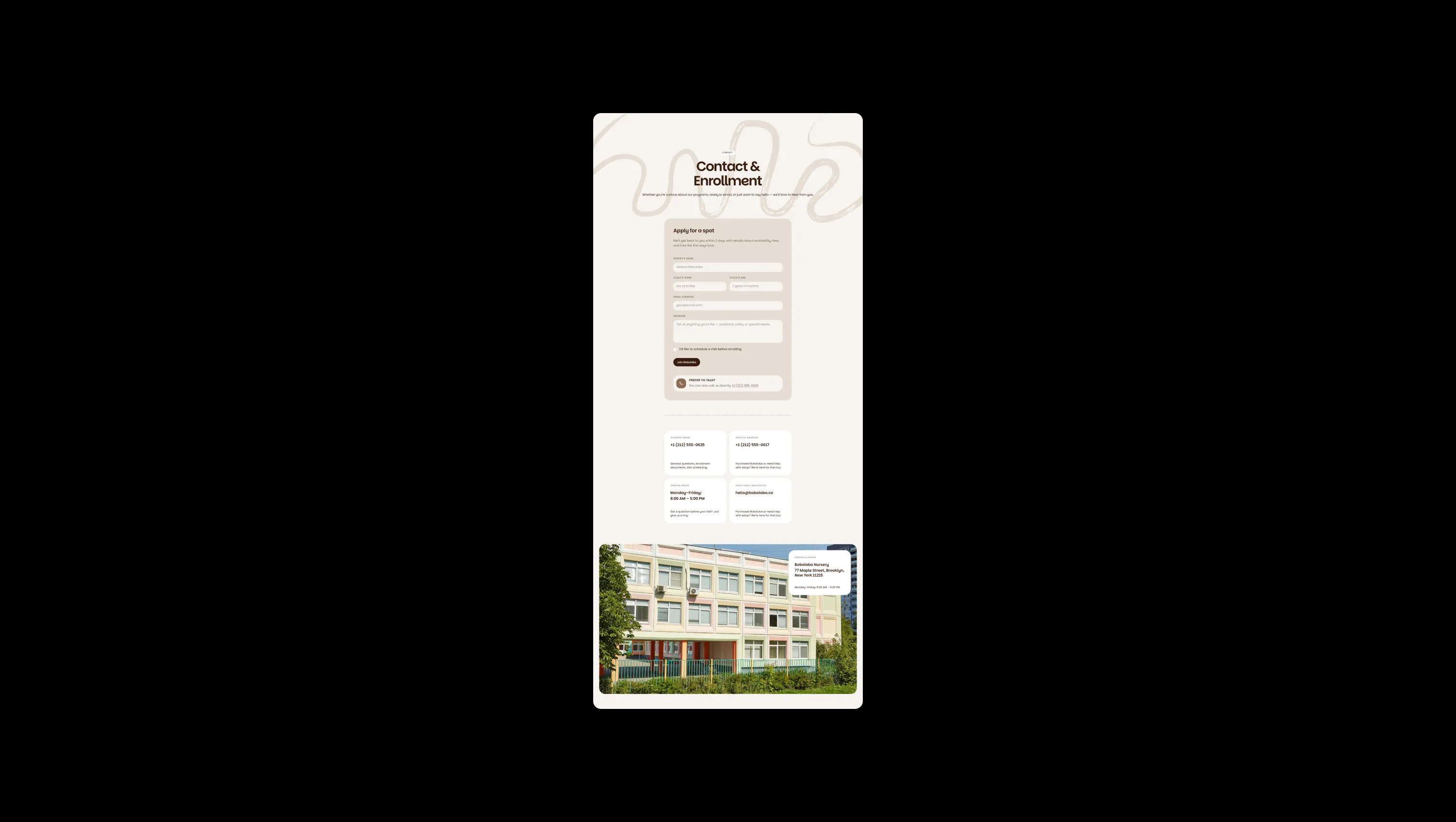 Contact Form with Information Cards