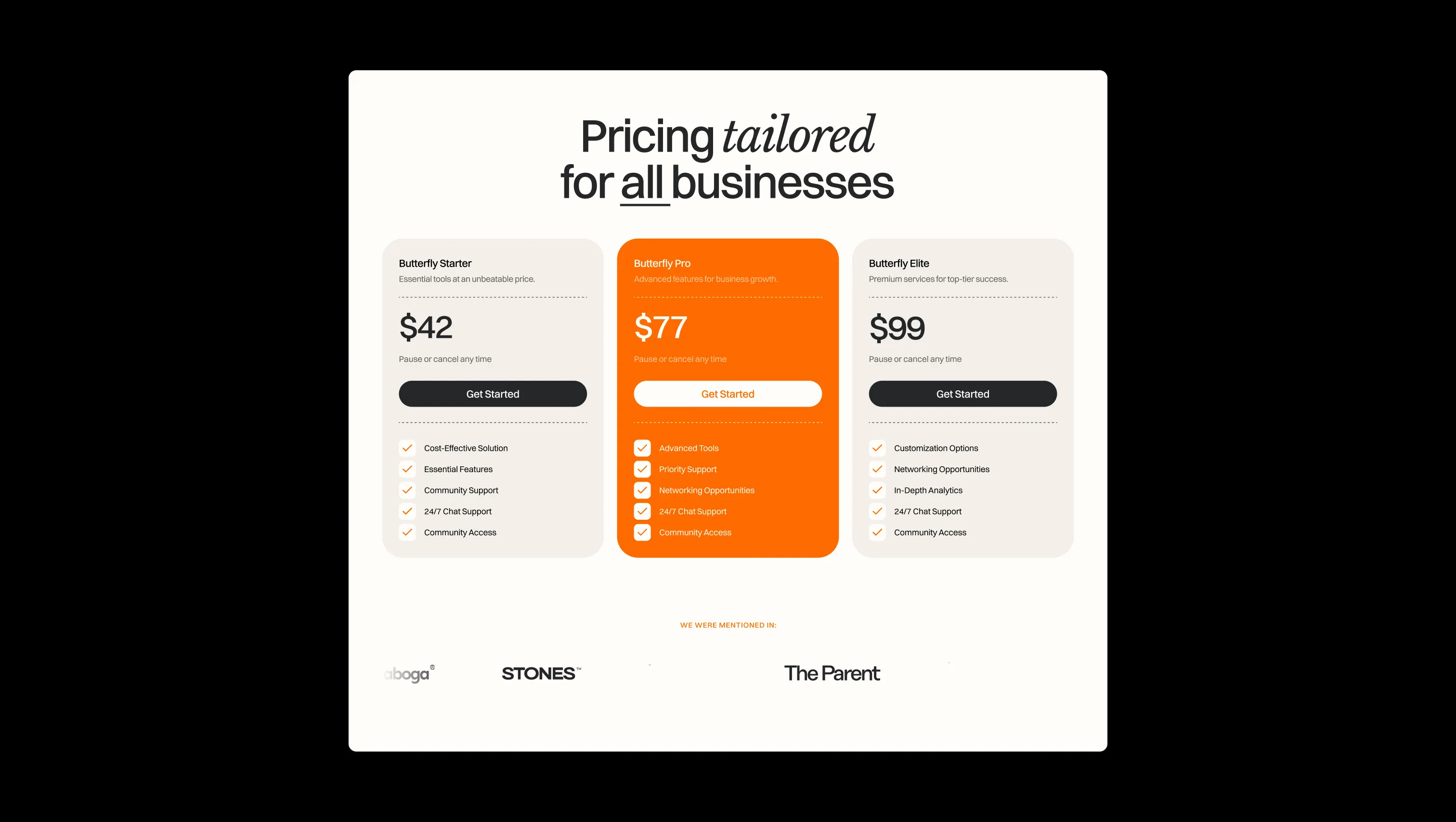 Three Column Pricing Cards