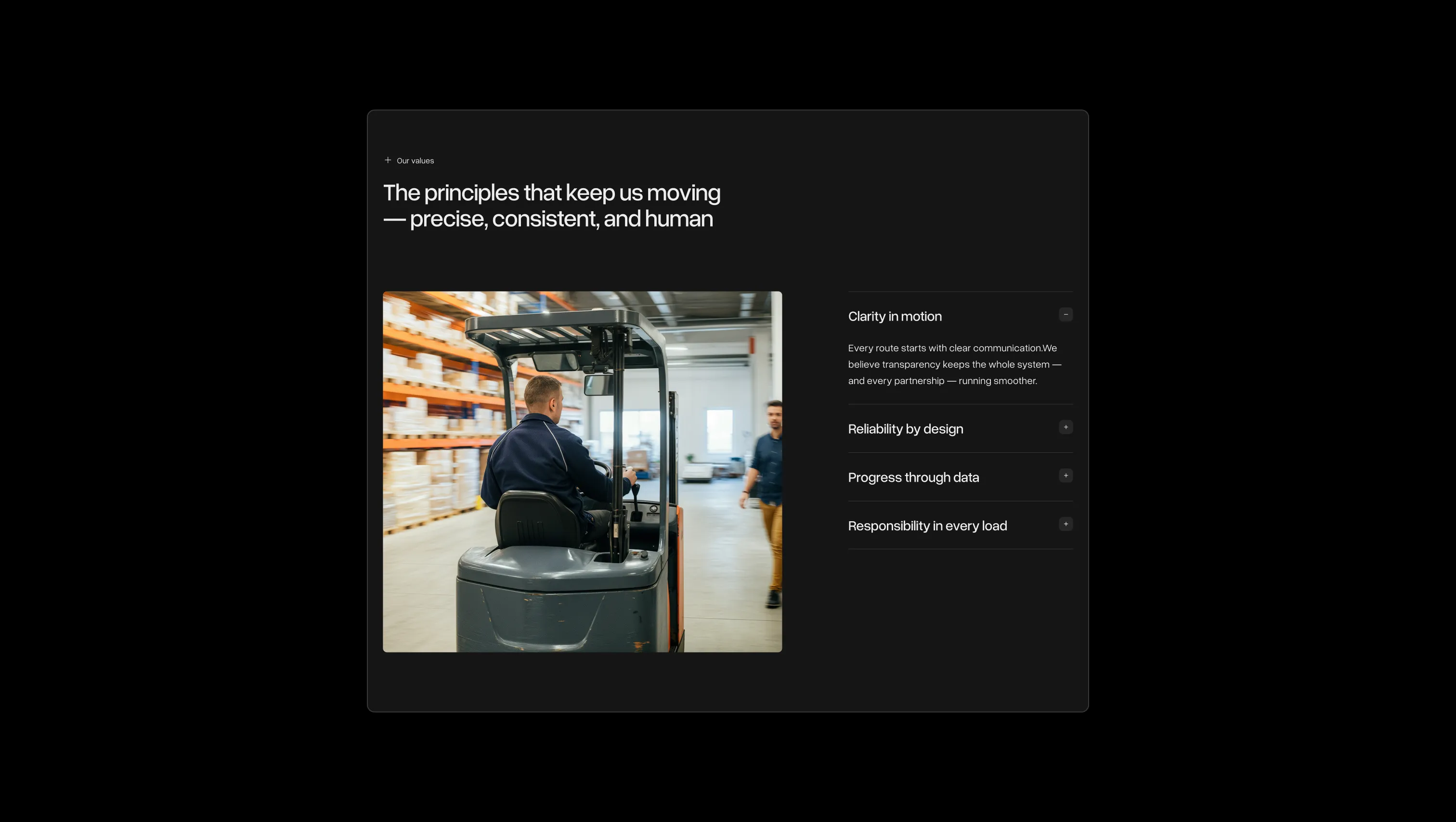 Values Accordion with Parallax