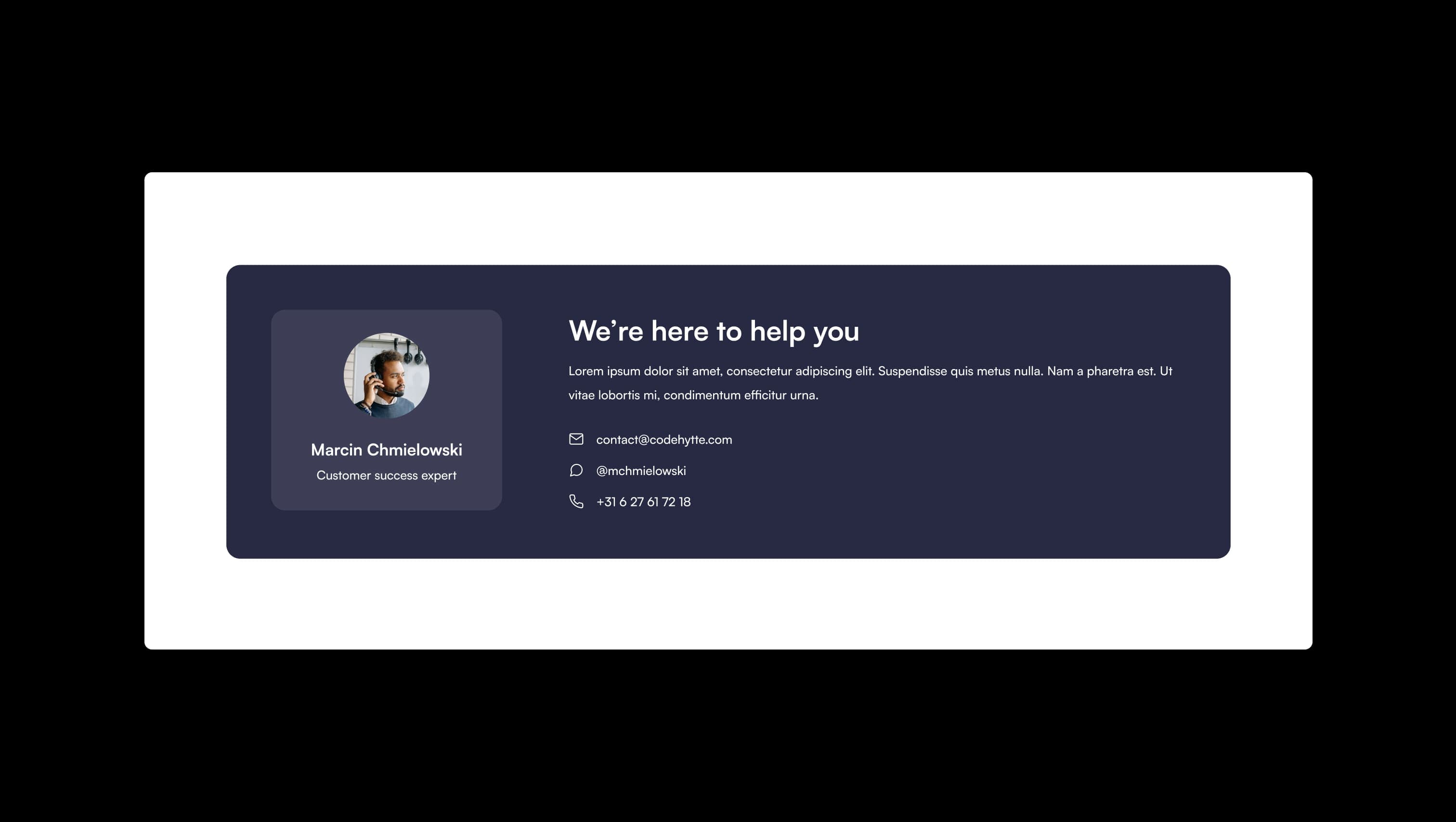 Contact Card with Support Info