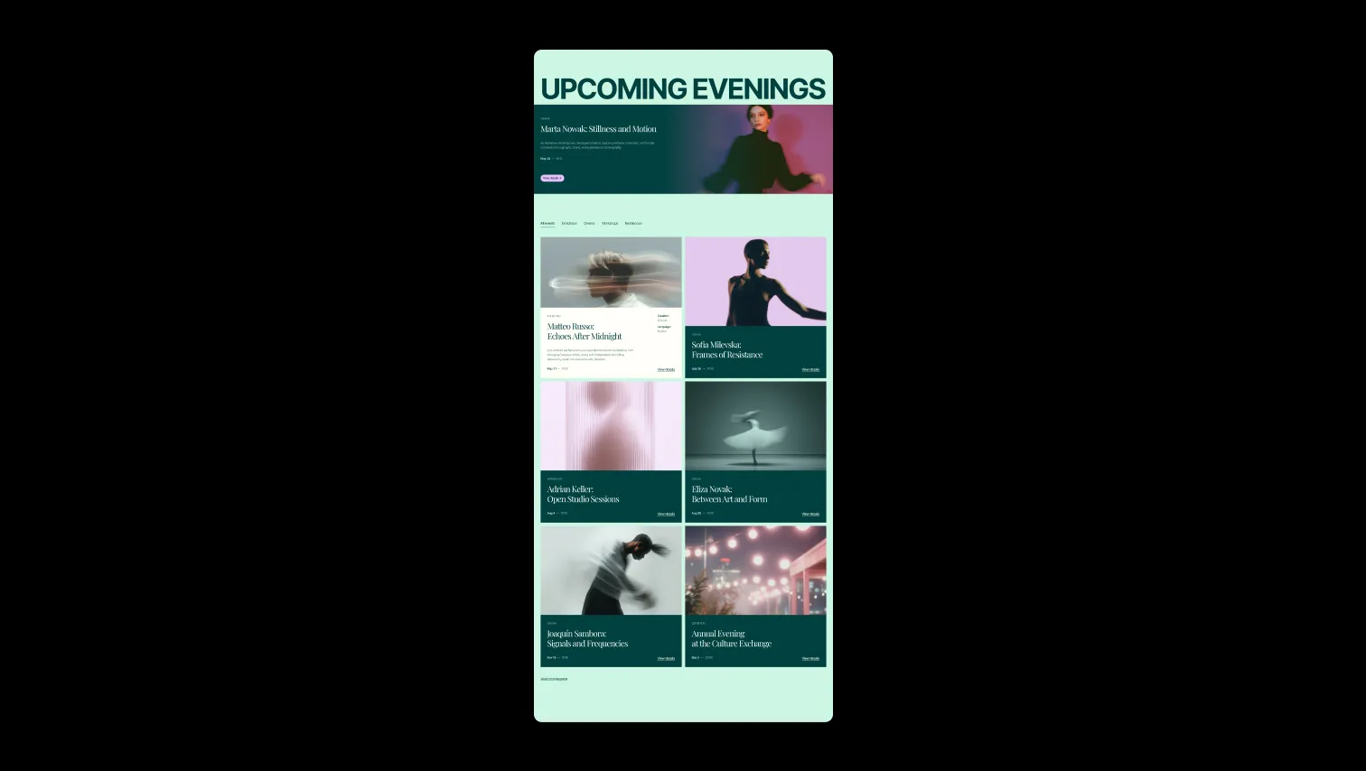 Events Page with Tabs and Video