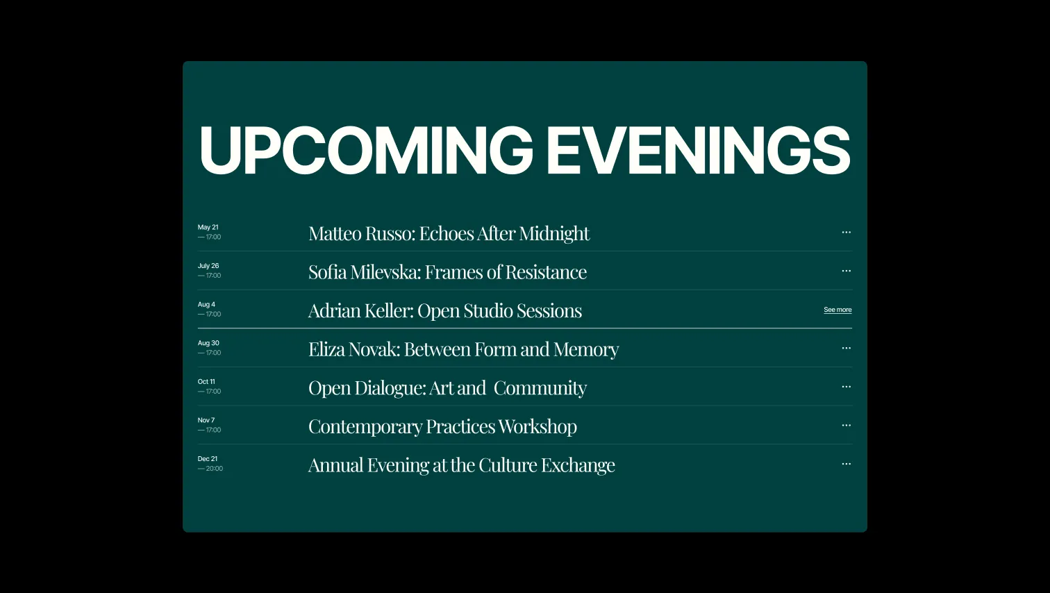 Upcoming Events List with Modal Cards