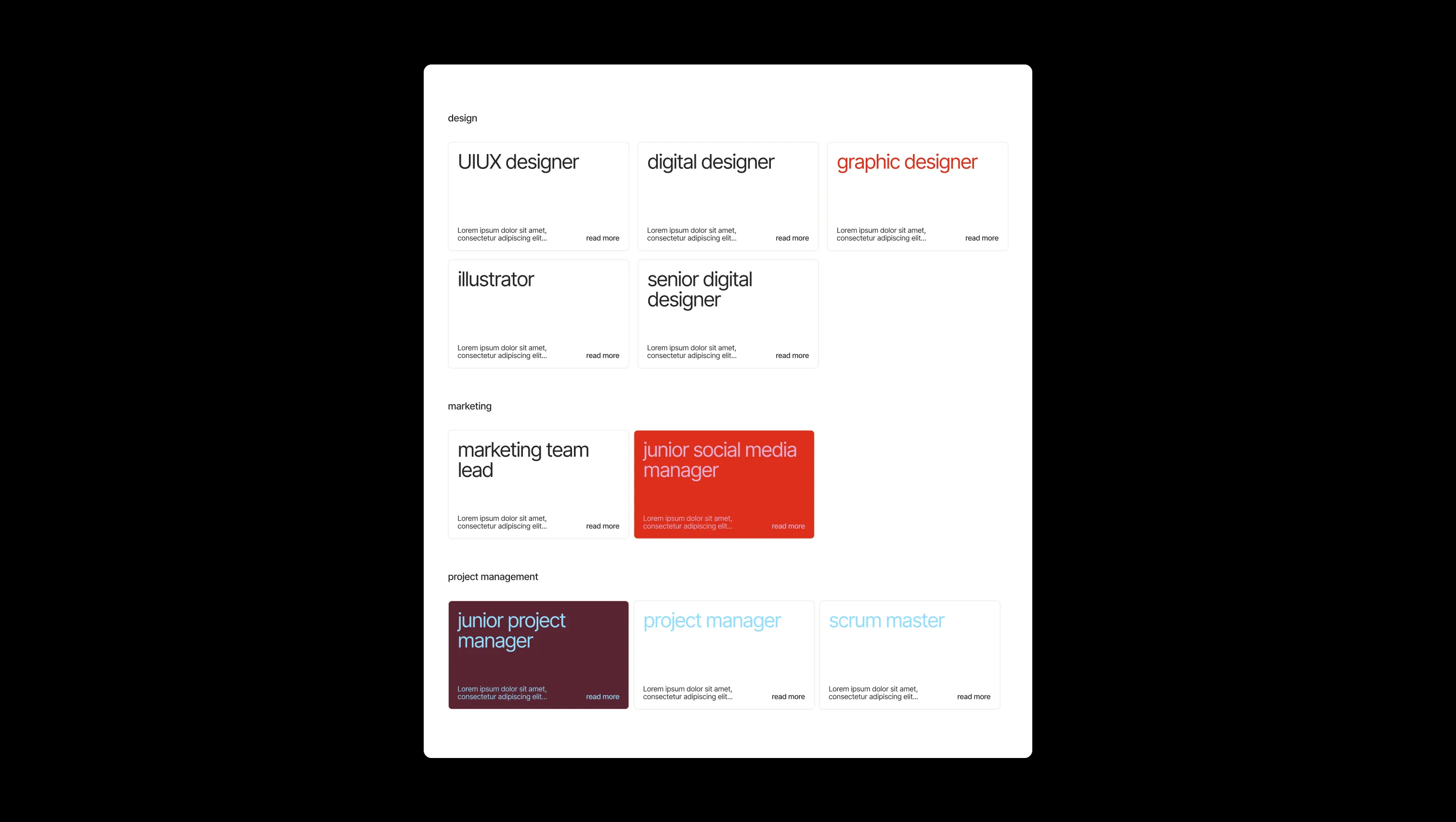 Job Listings by Department Grid