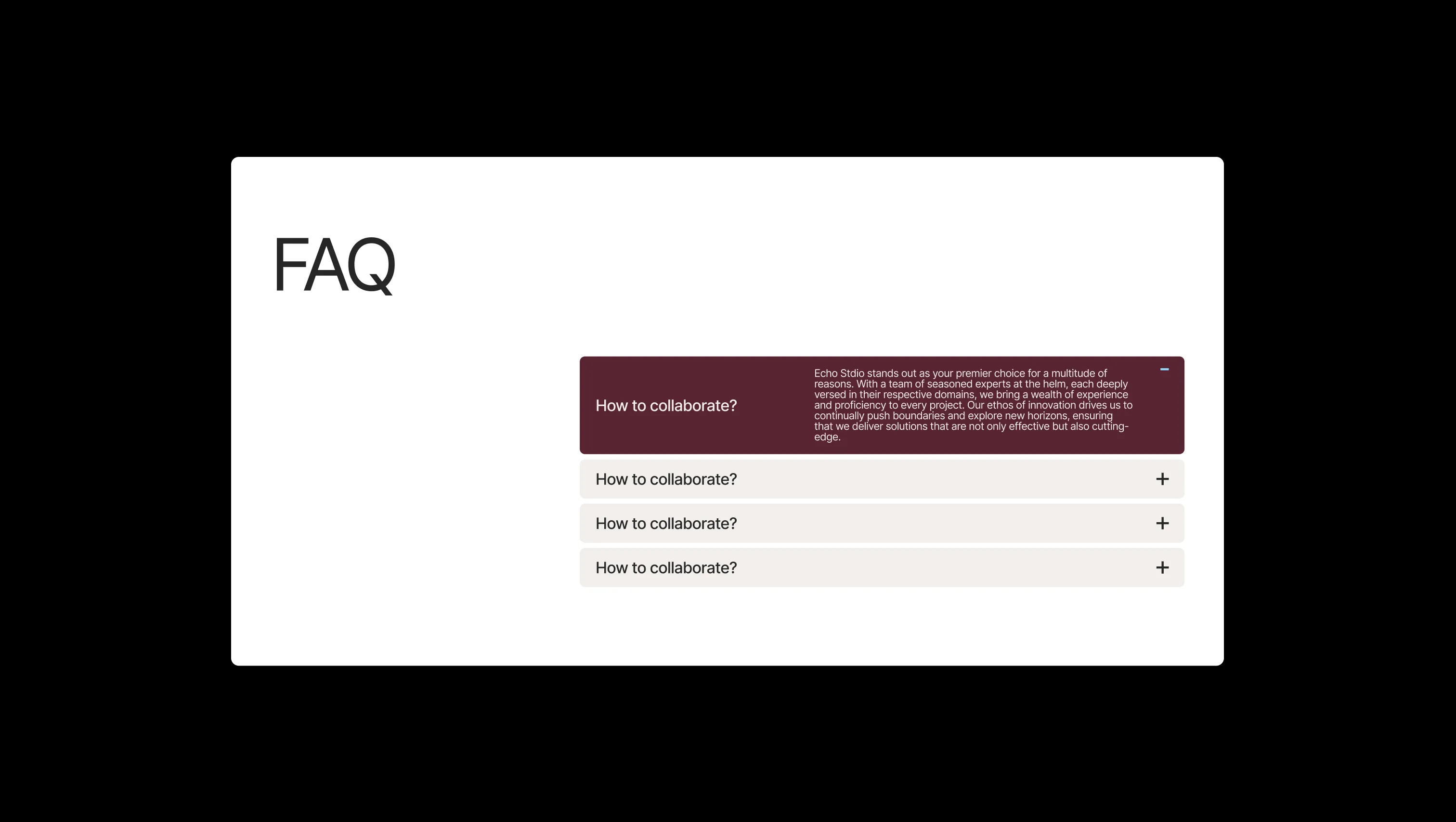 FAQ Expandable Accordion Section