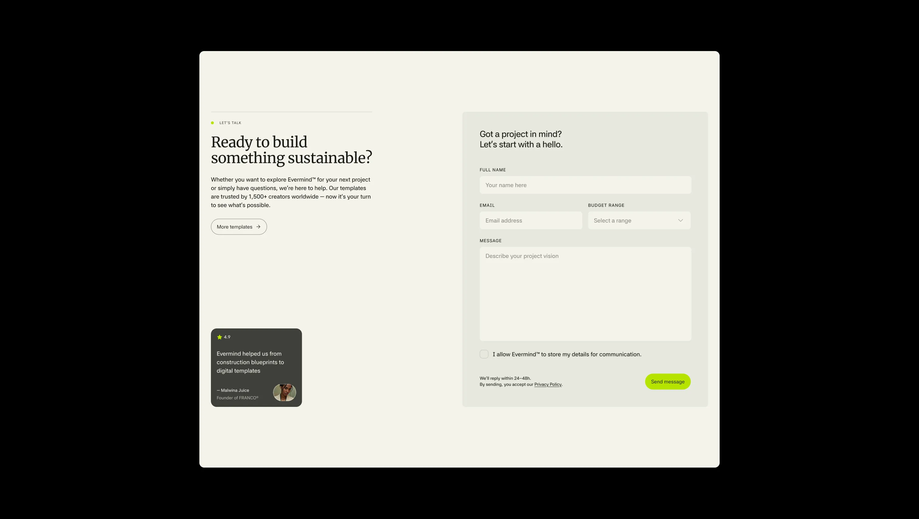 Contact Form with Testimonial