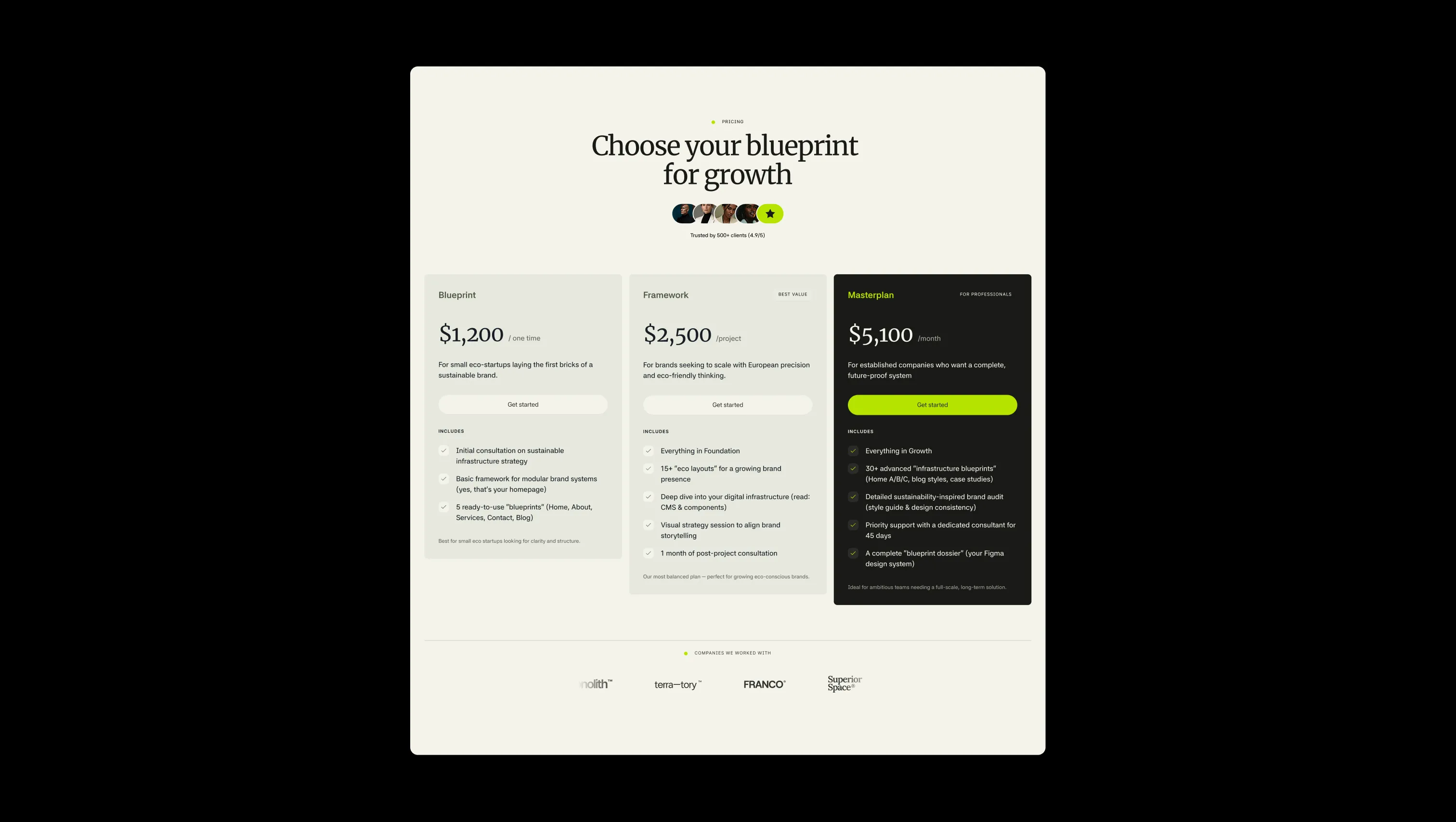 Pricing Plans Section with Reviews