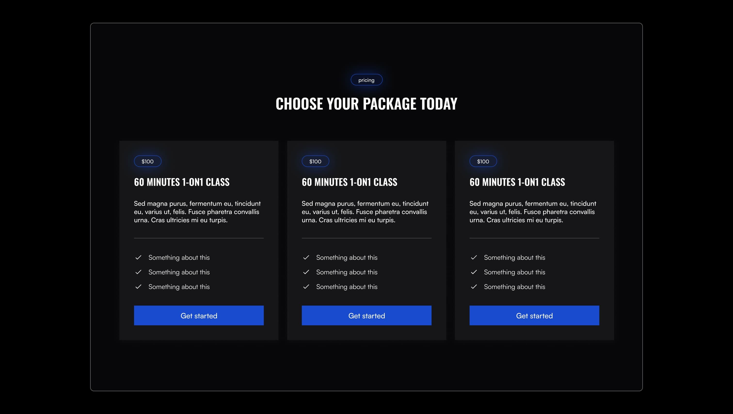 Three Column Pricing Cards
