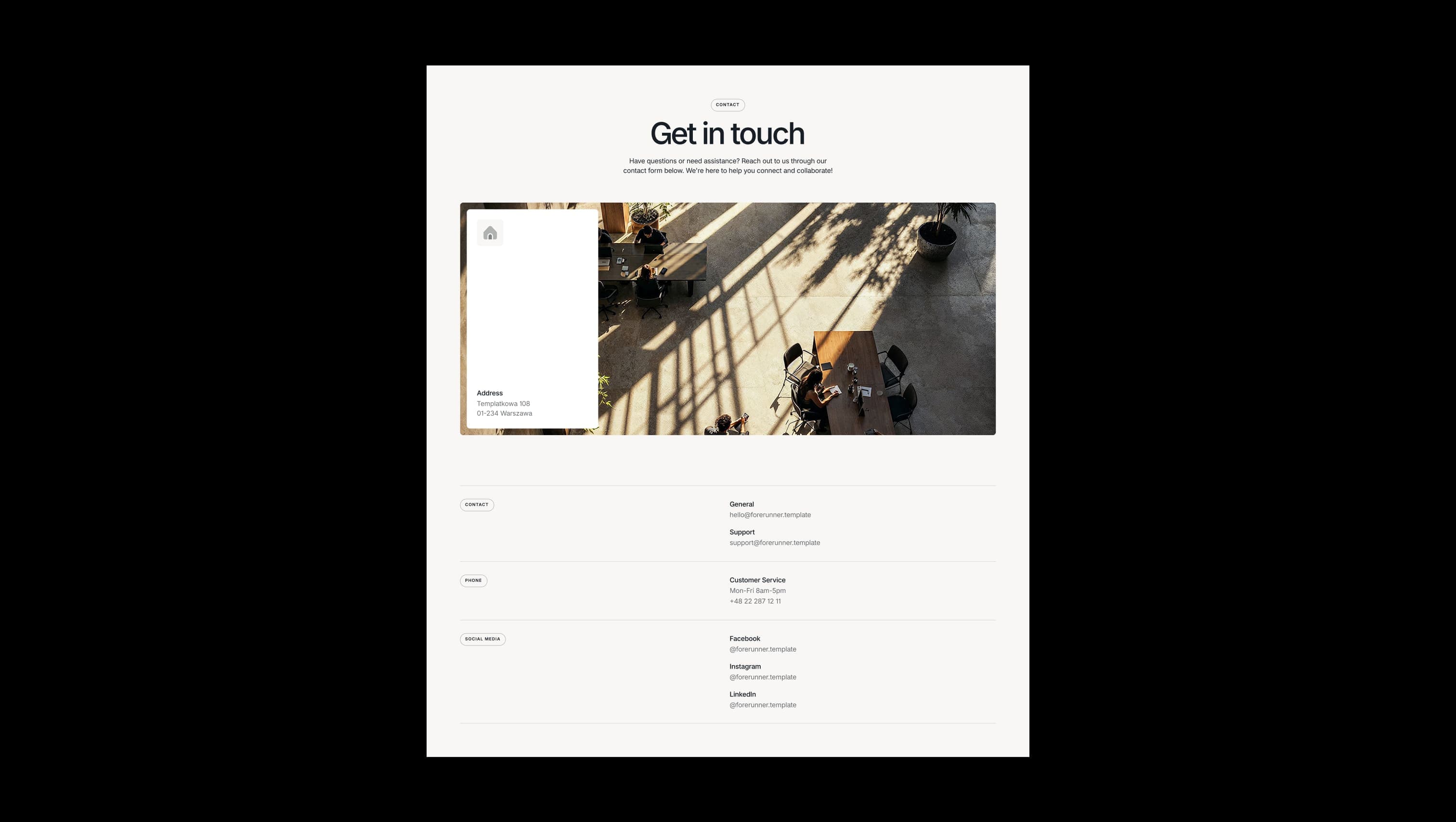 Contact Page with Address Card