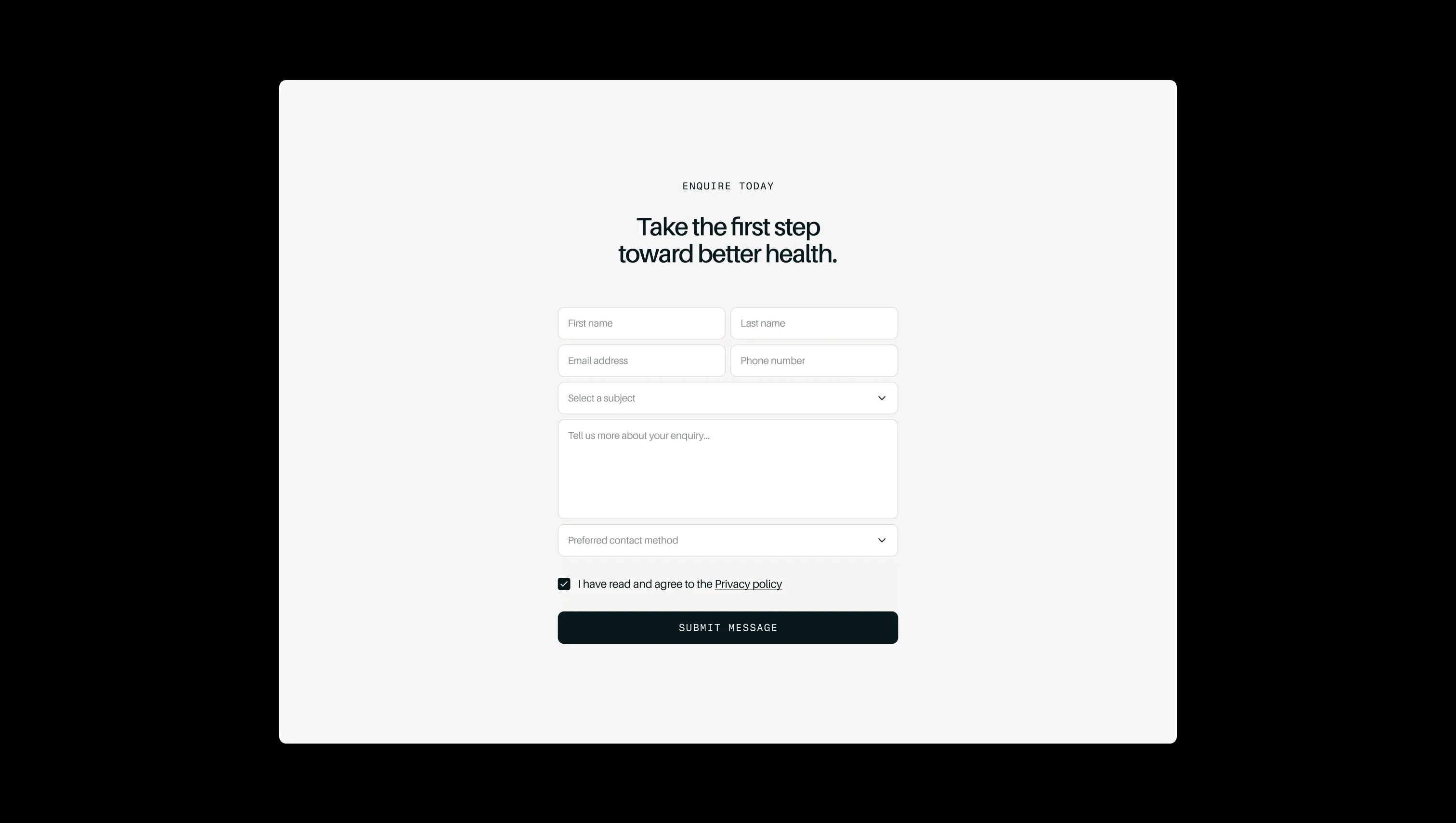 Centered Contact Form Section