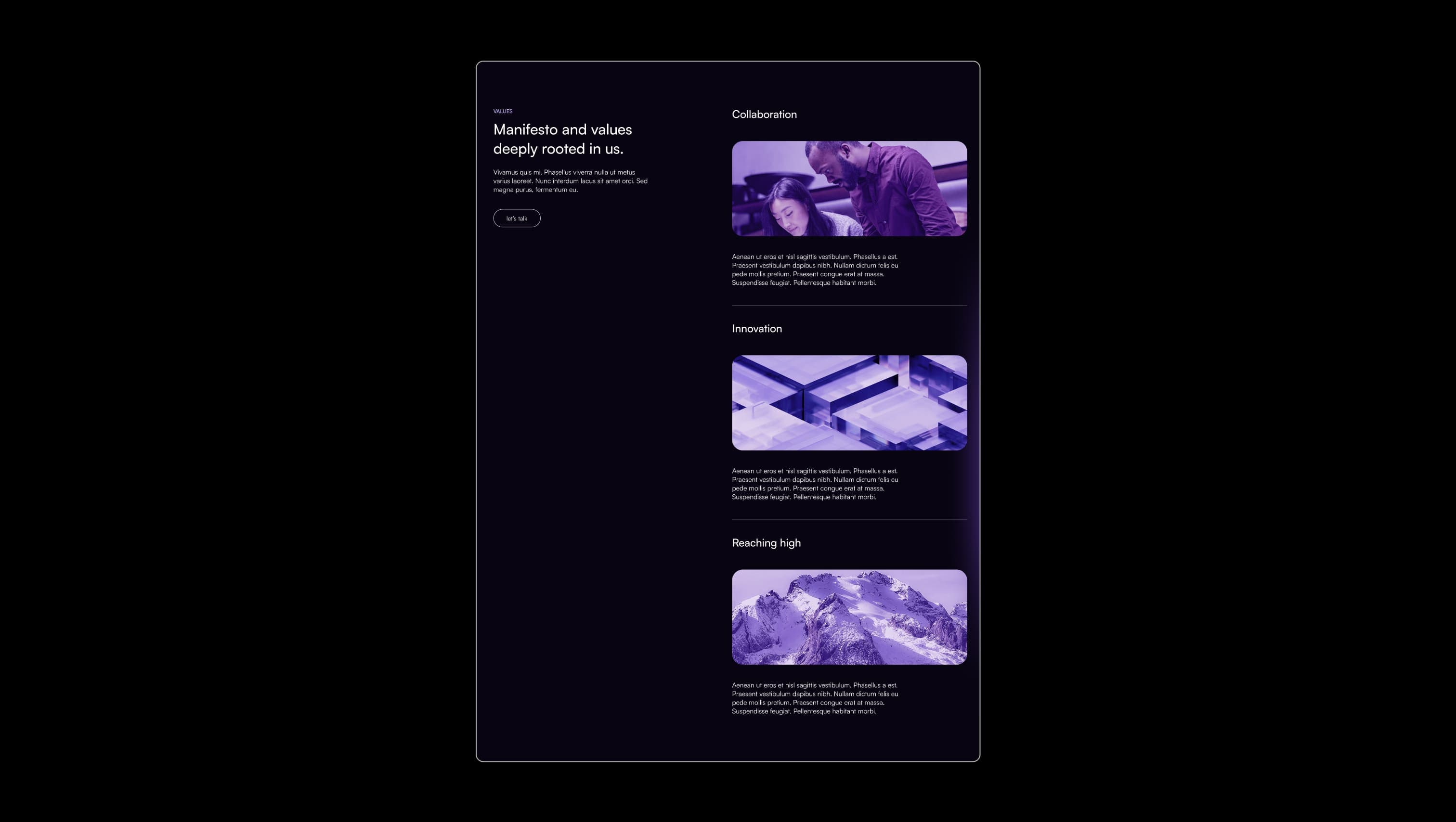 Values & Manifesto Section