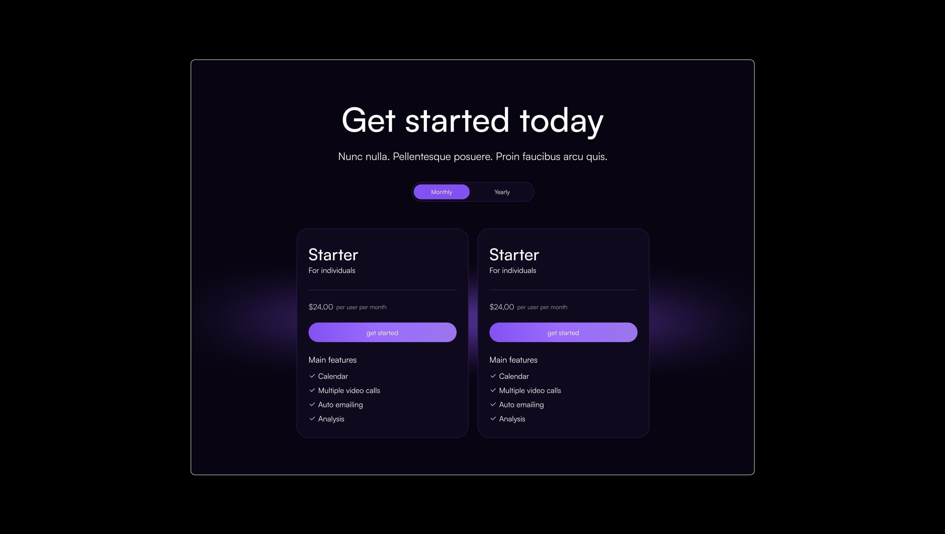 Tabbed Pricing Plans Section