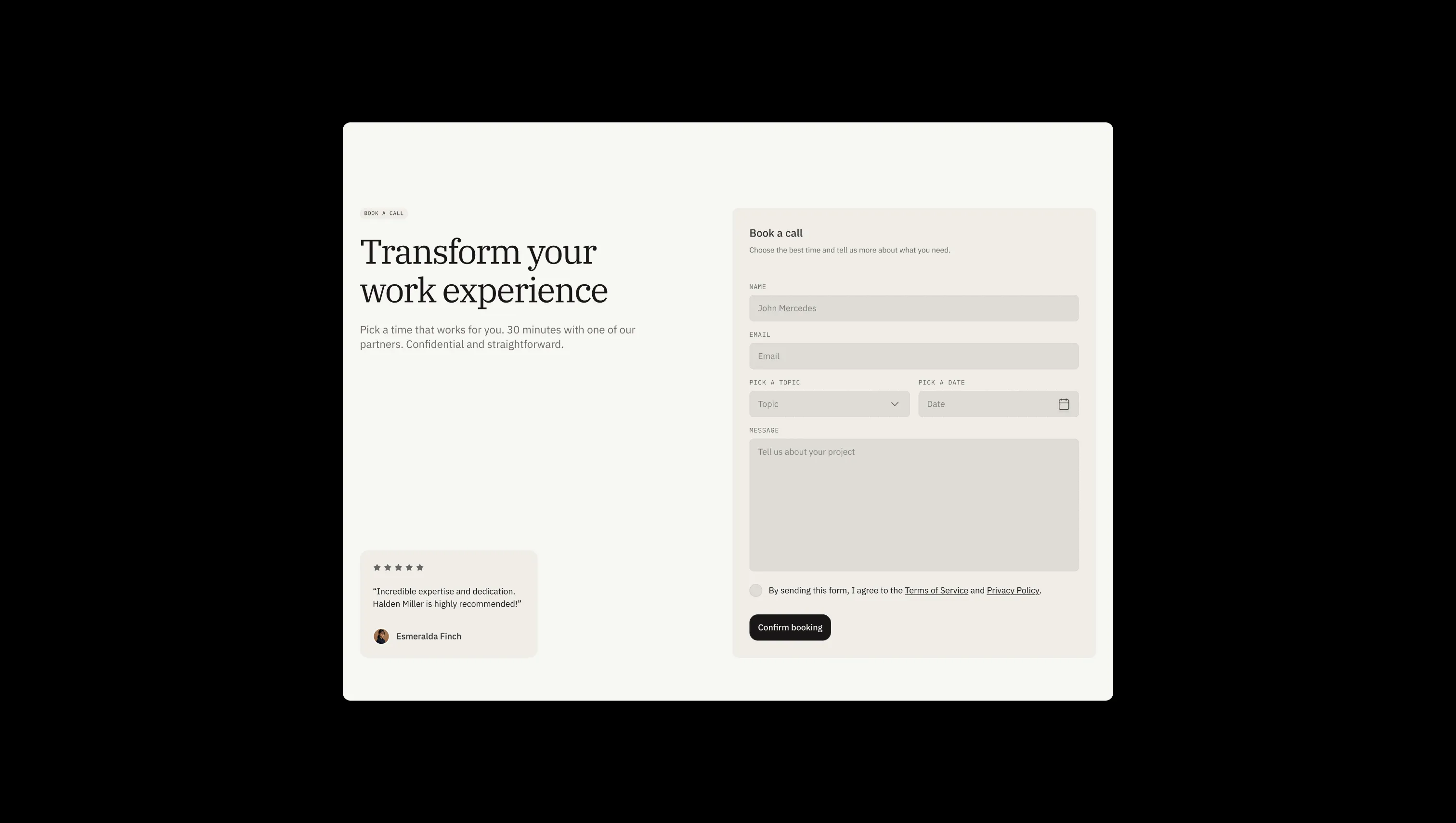 Book Call Contact Form