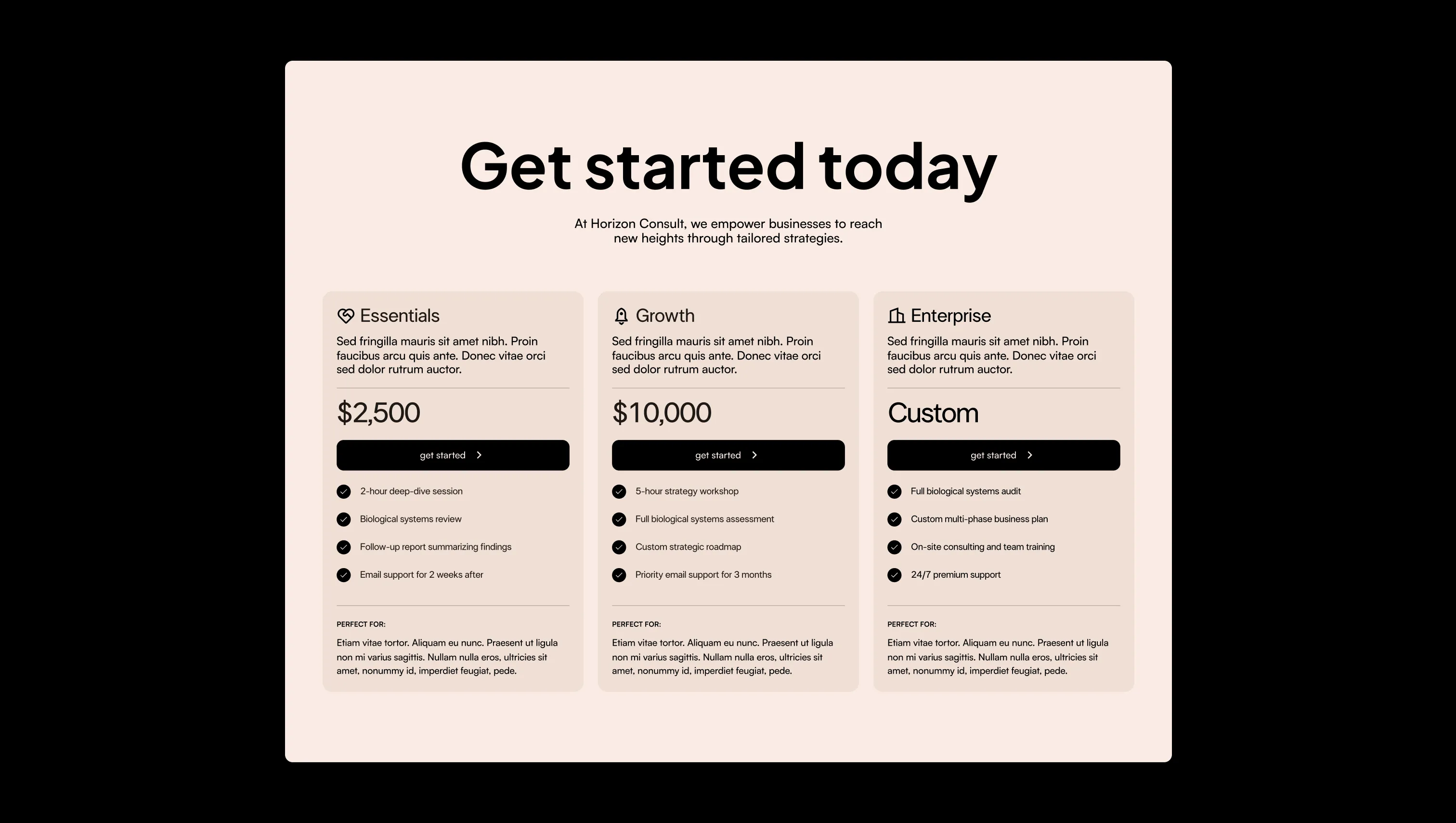 Three Column Pricing Cards