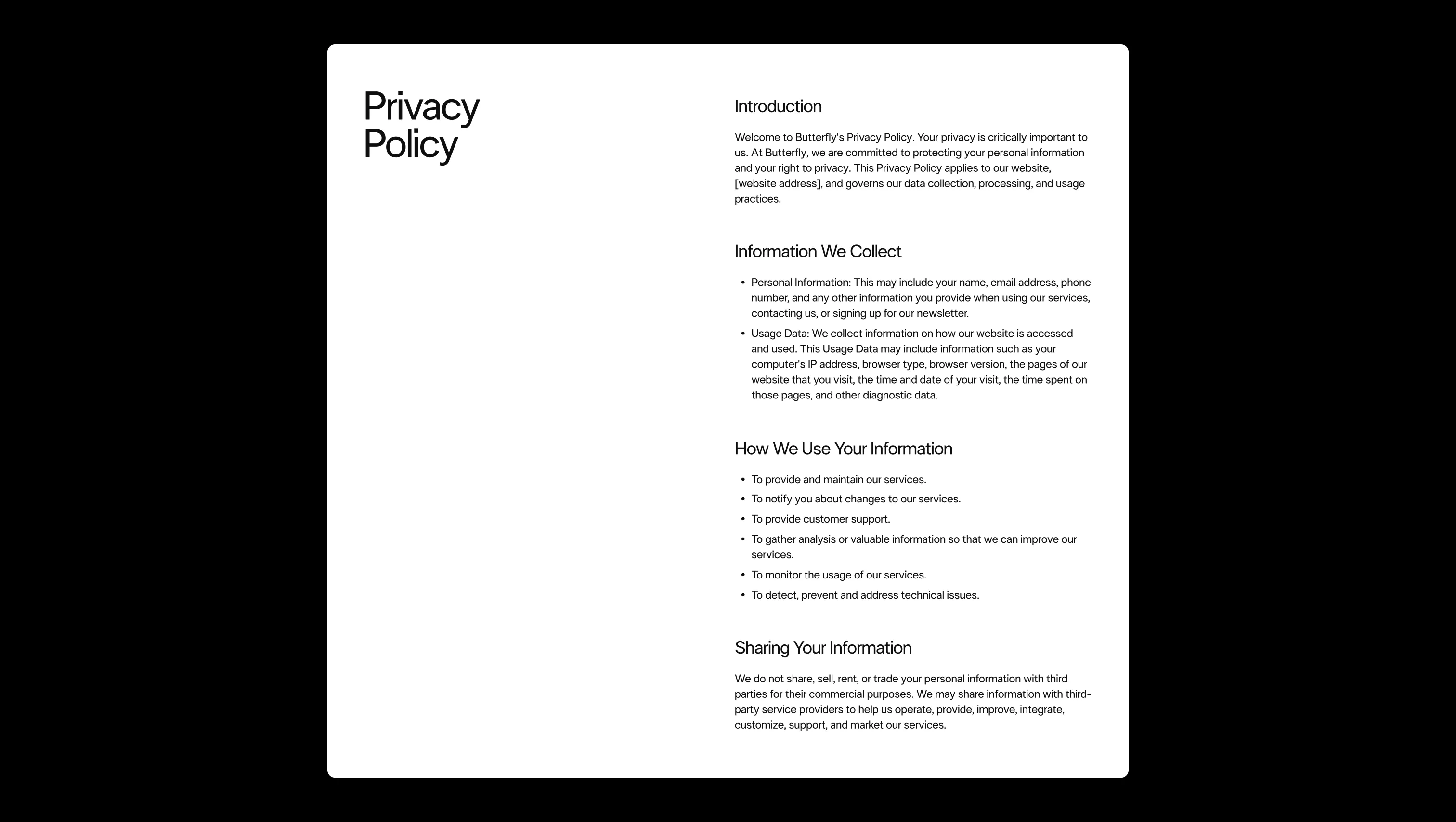 Privacy Policy Sticky Layout