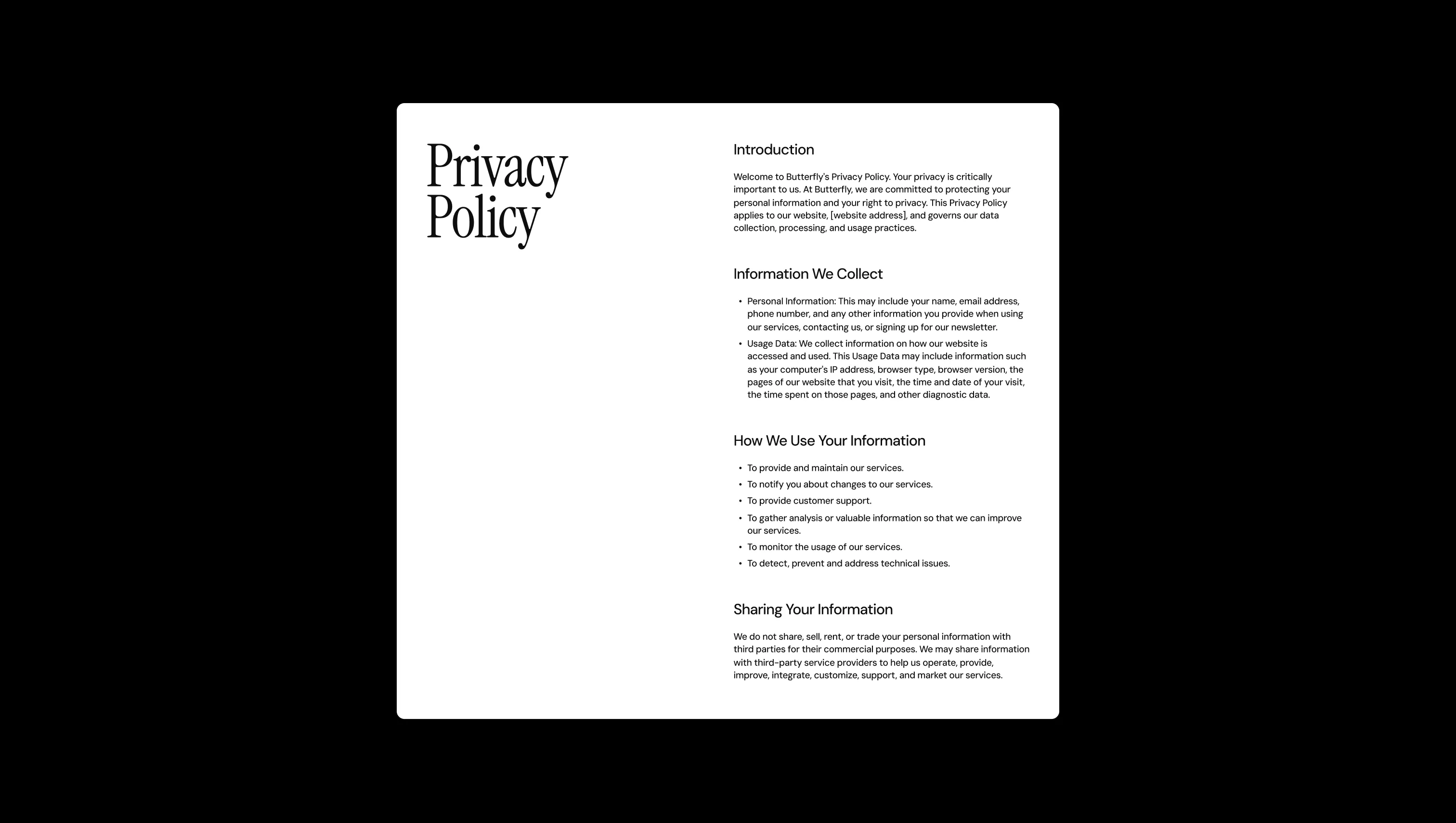 Privacy Policy Two Column Layout