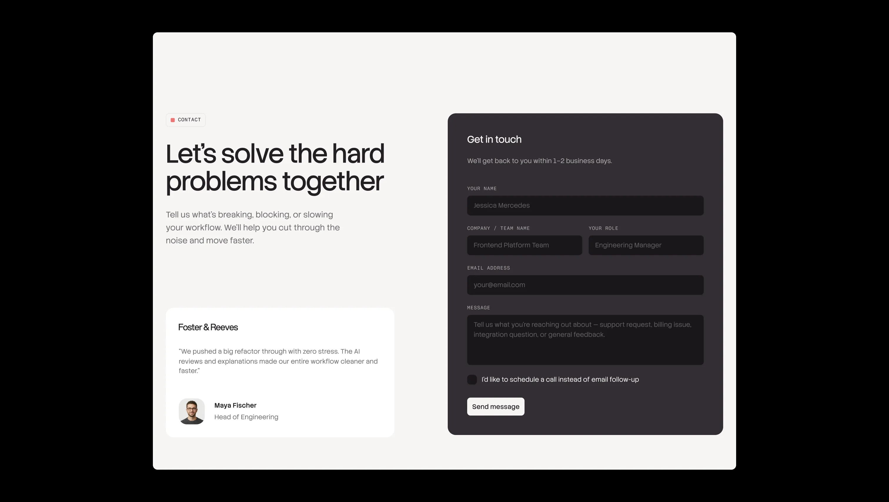 Contact Form with Testimonial