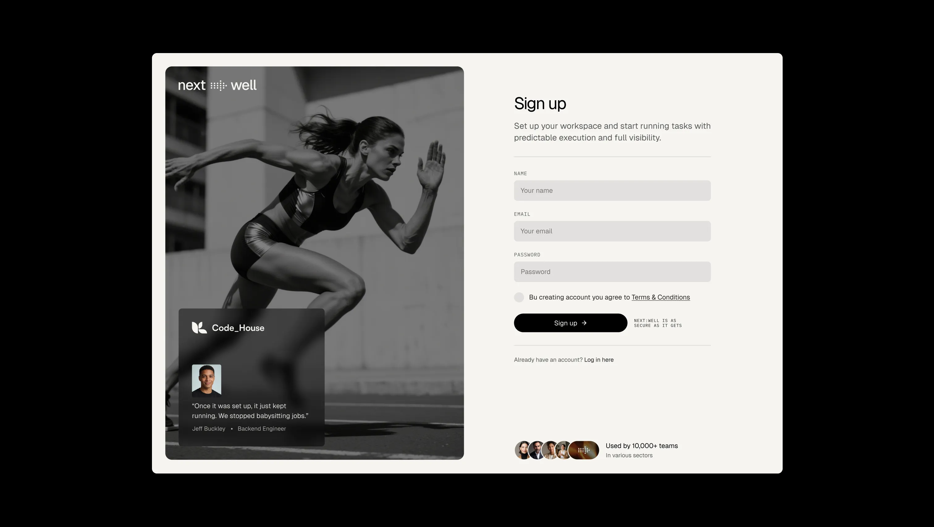 Split Sign Up Form with Testimonial