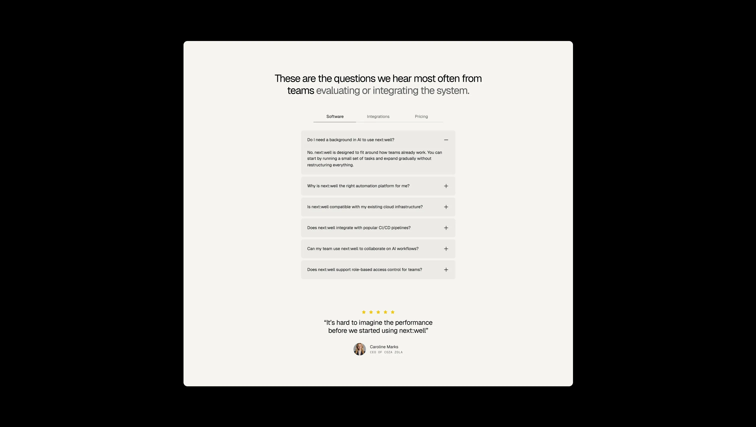 Tabbed FAQ with Testimonial Below
