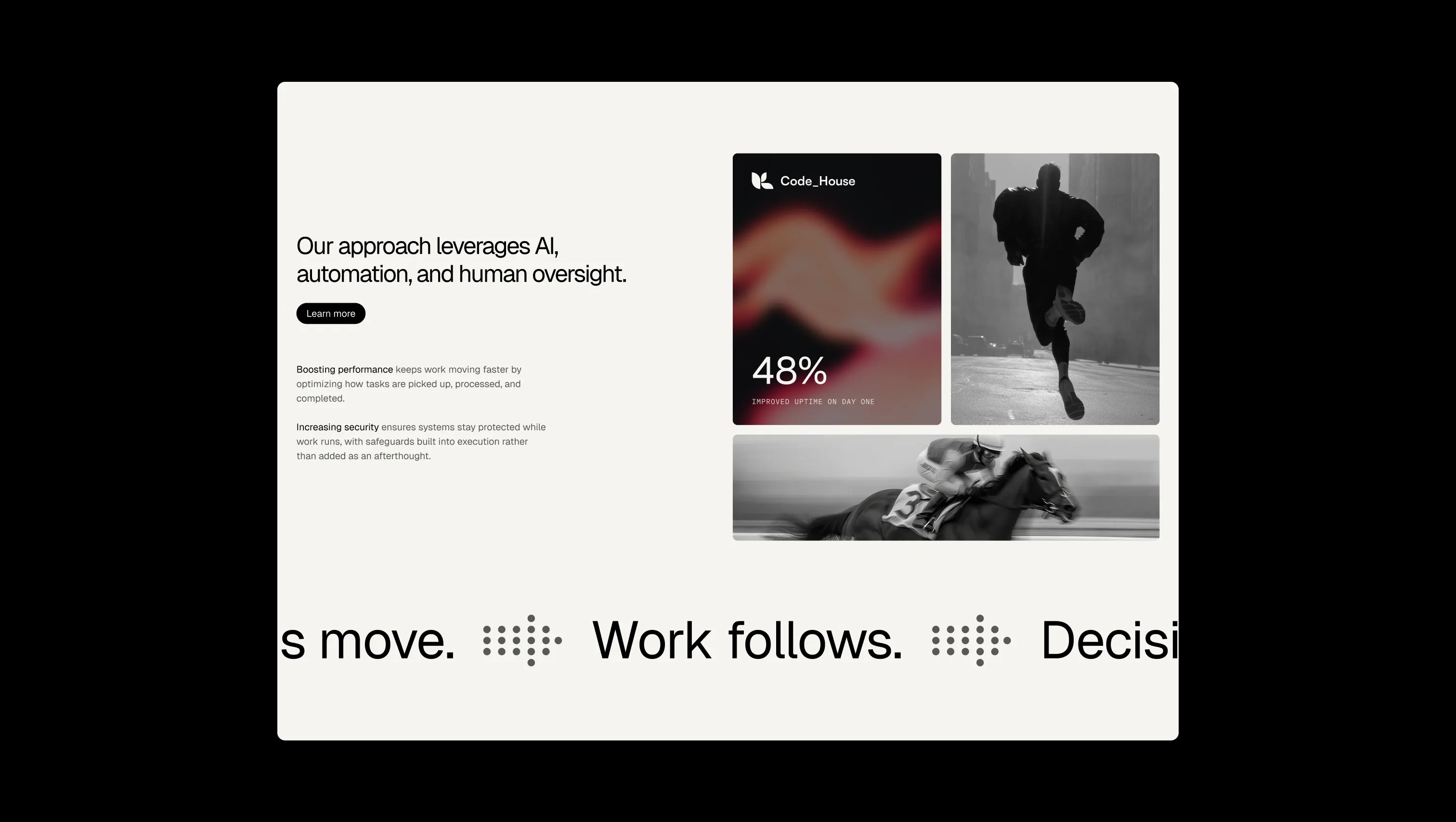 Split Content with Scrolling Marquee Strip