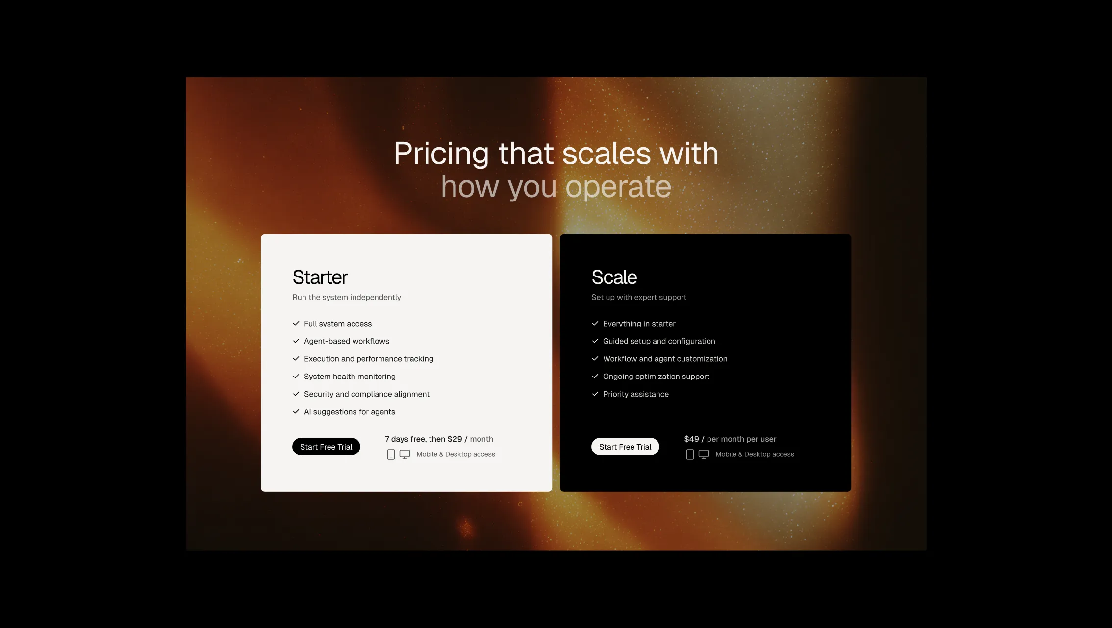 Two-Plan Pricing Cards with Features