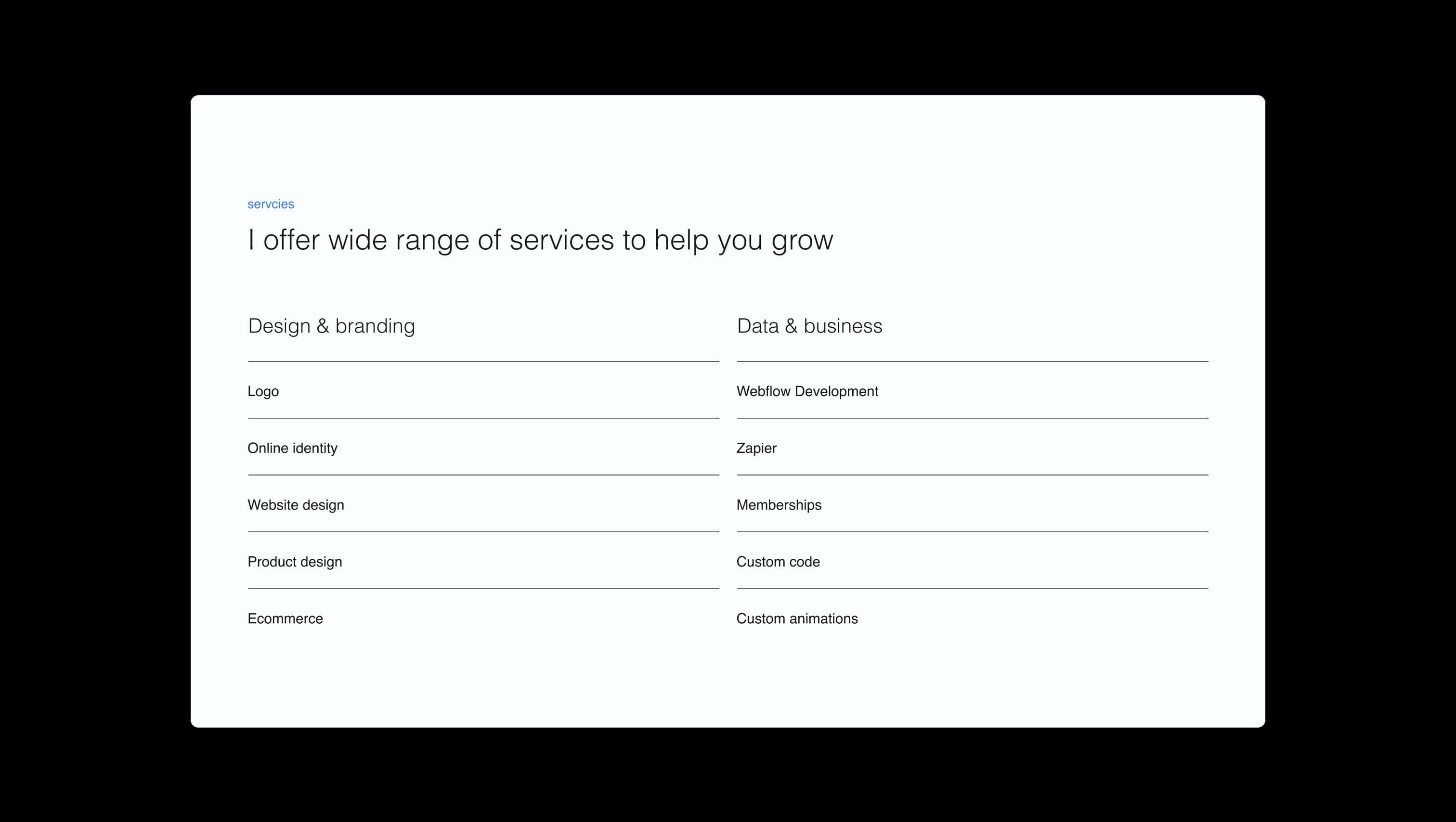 Services List in Two Columns