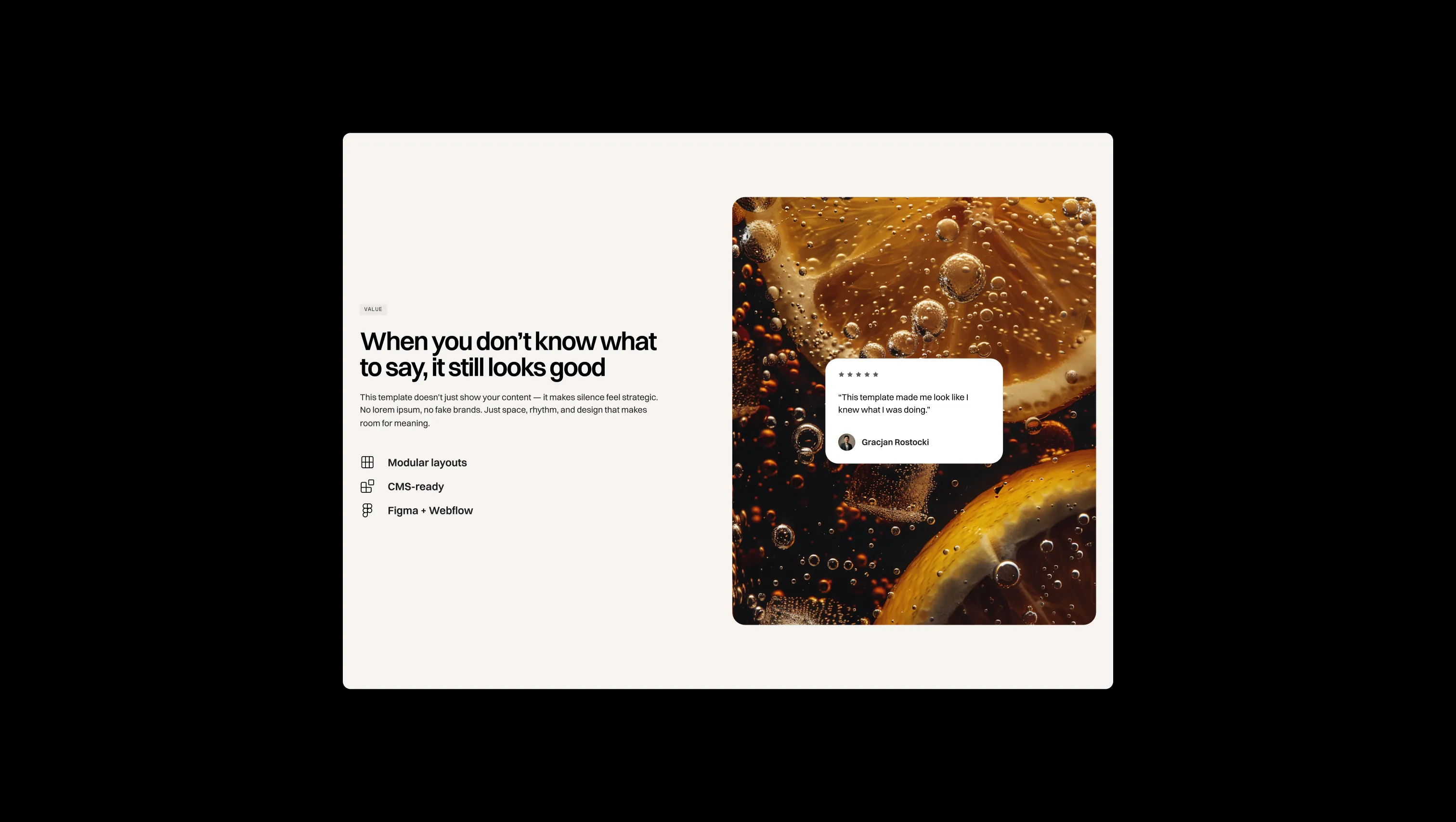 Value Features Testimonial Section