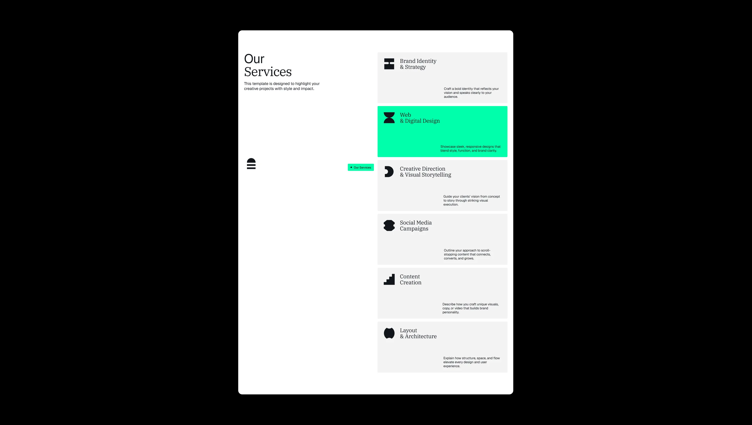 Services Grid with Sticky Header