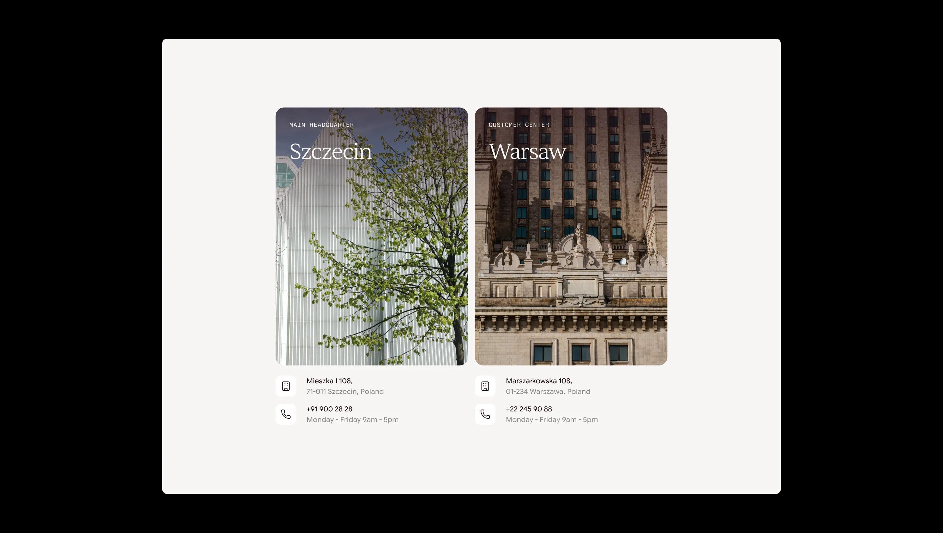 Two Location Contact Cards with Icons