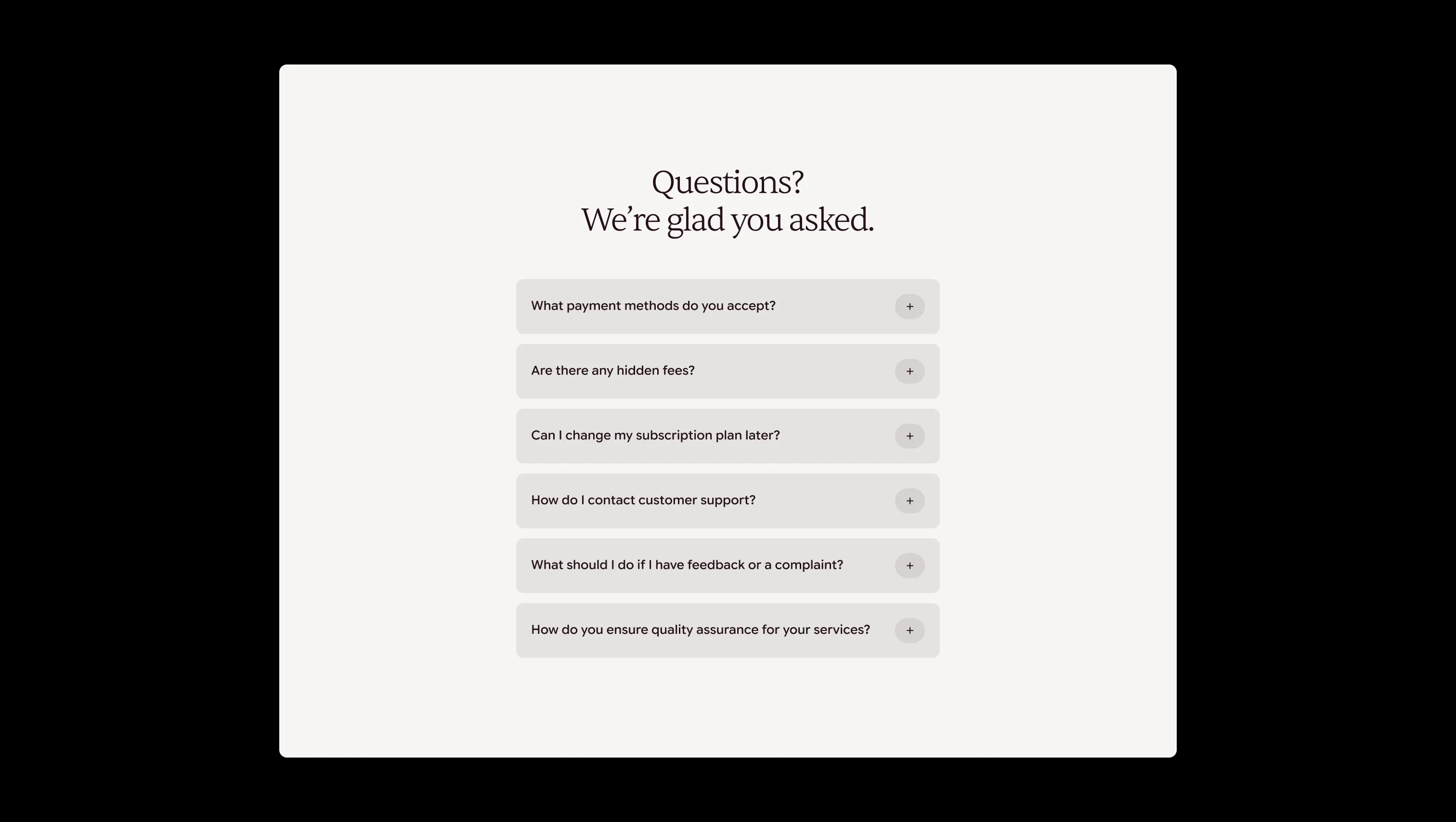 Centered FAQ Accordion Section
