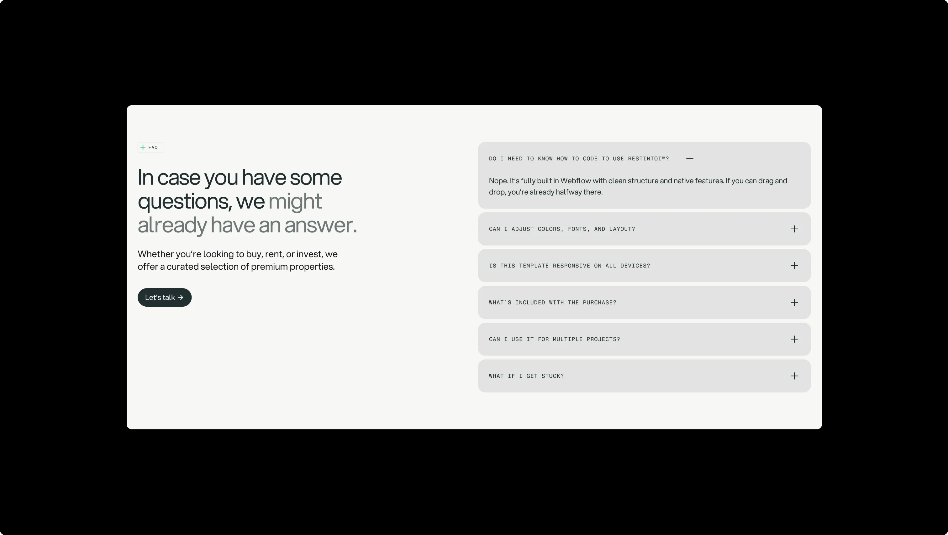 FAQ Section with Expandable Items