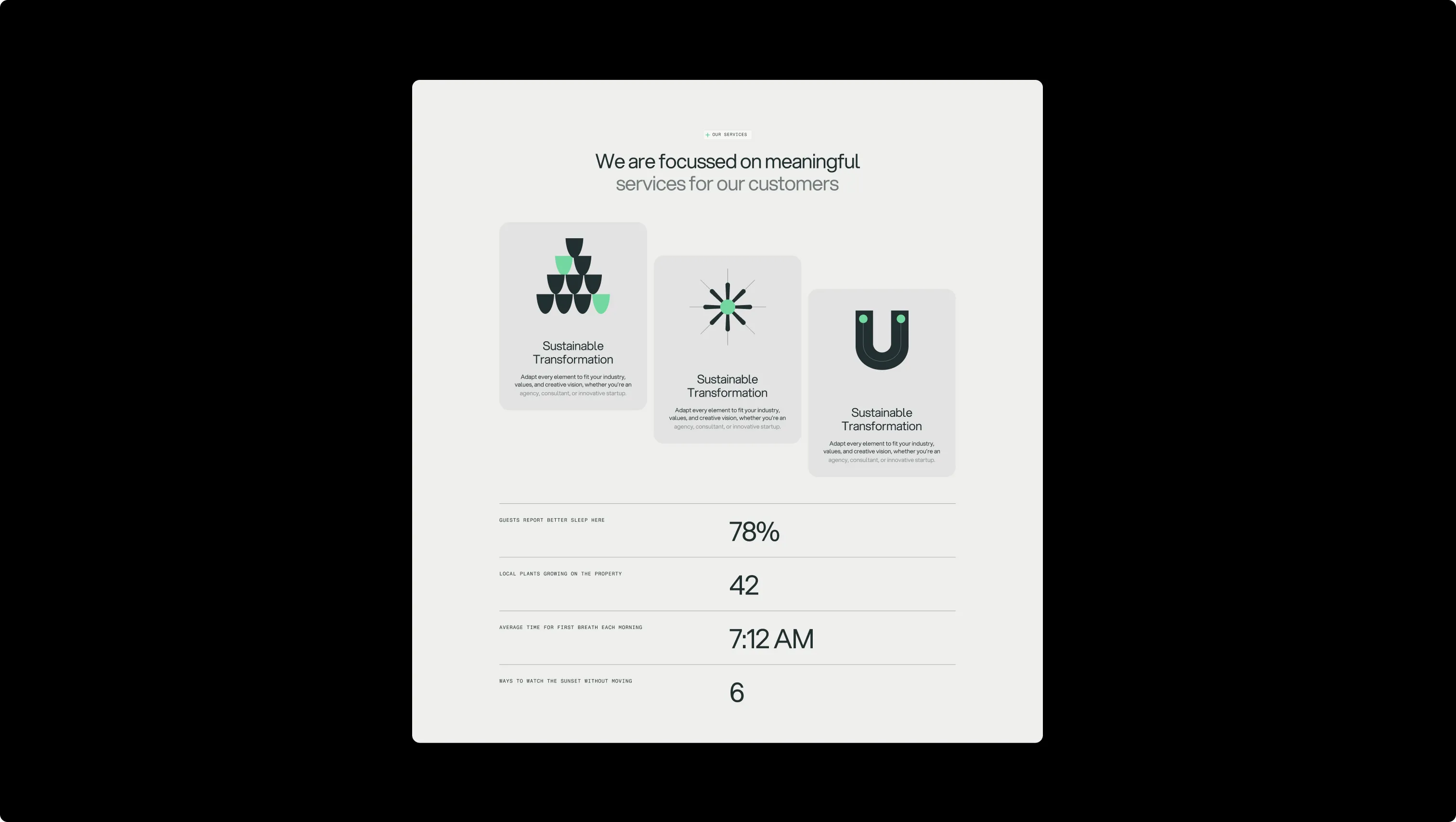 Services Grid with Statistics Section
