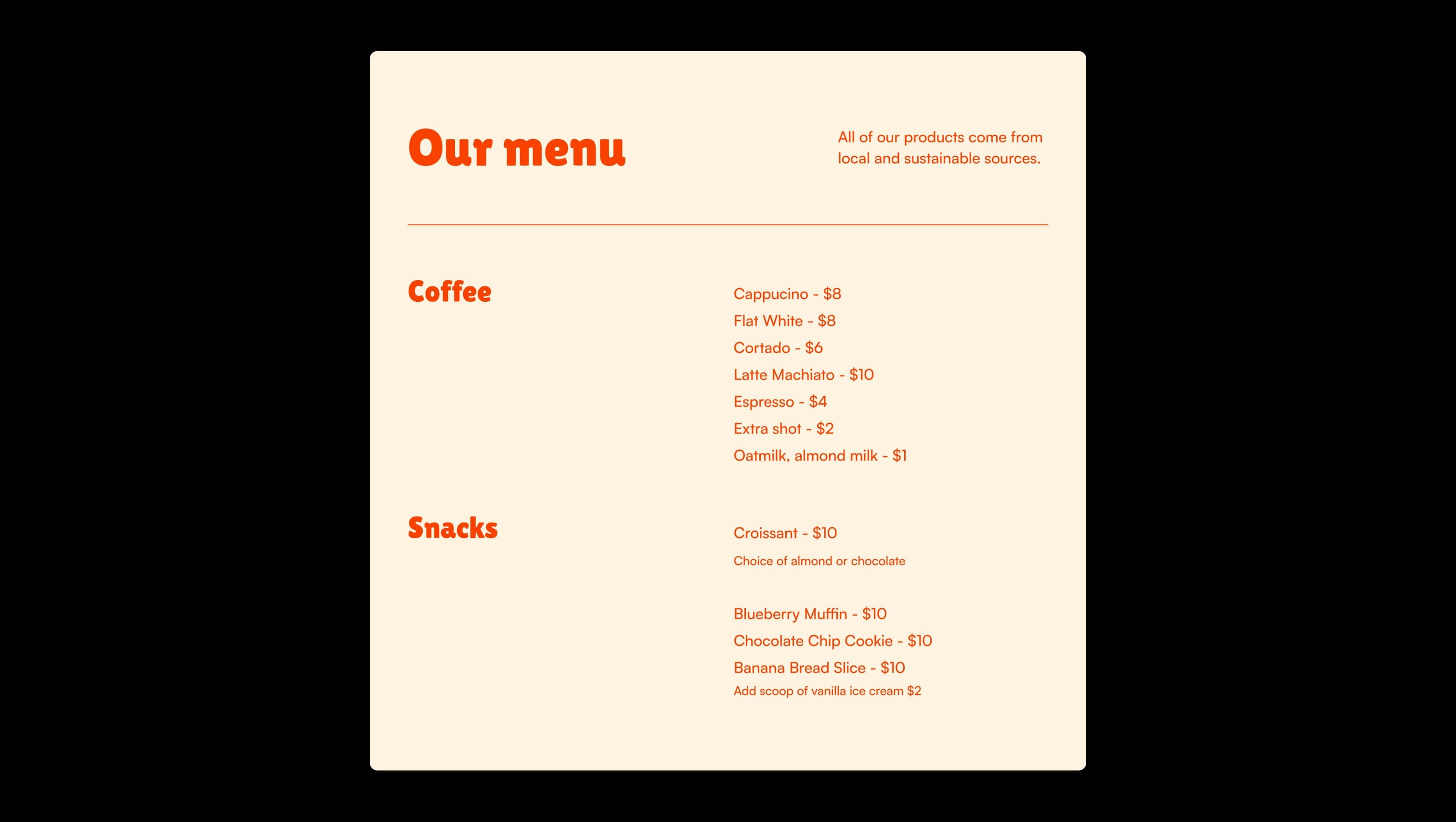 Restaurant Menu List Layout