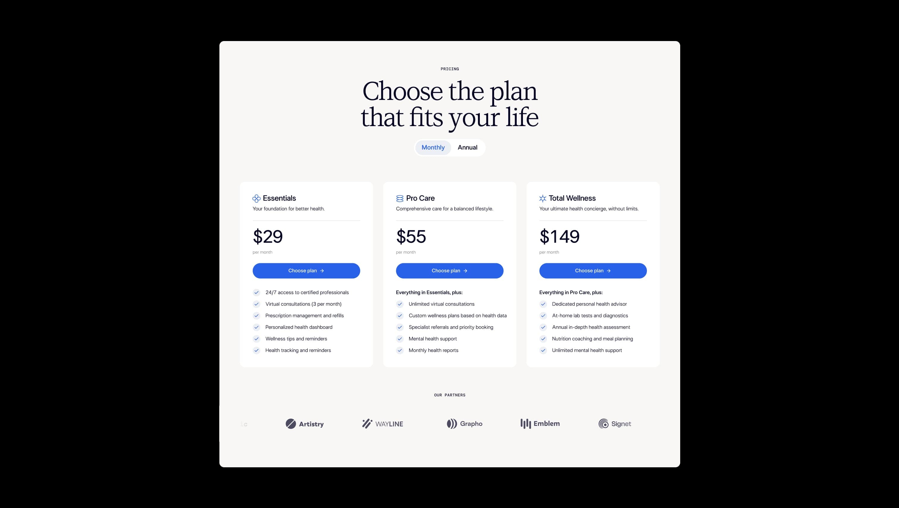 Tabbed Pricing Plans Component