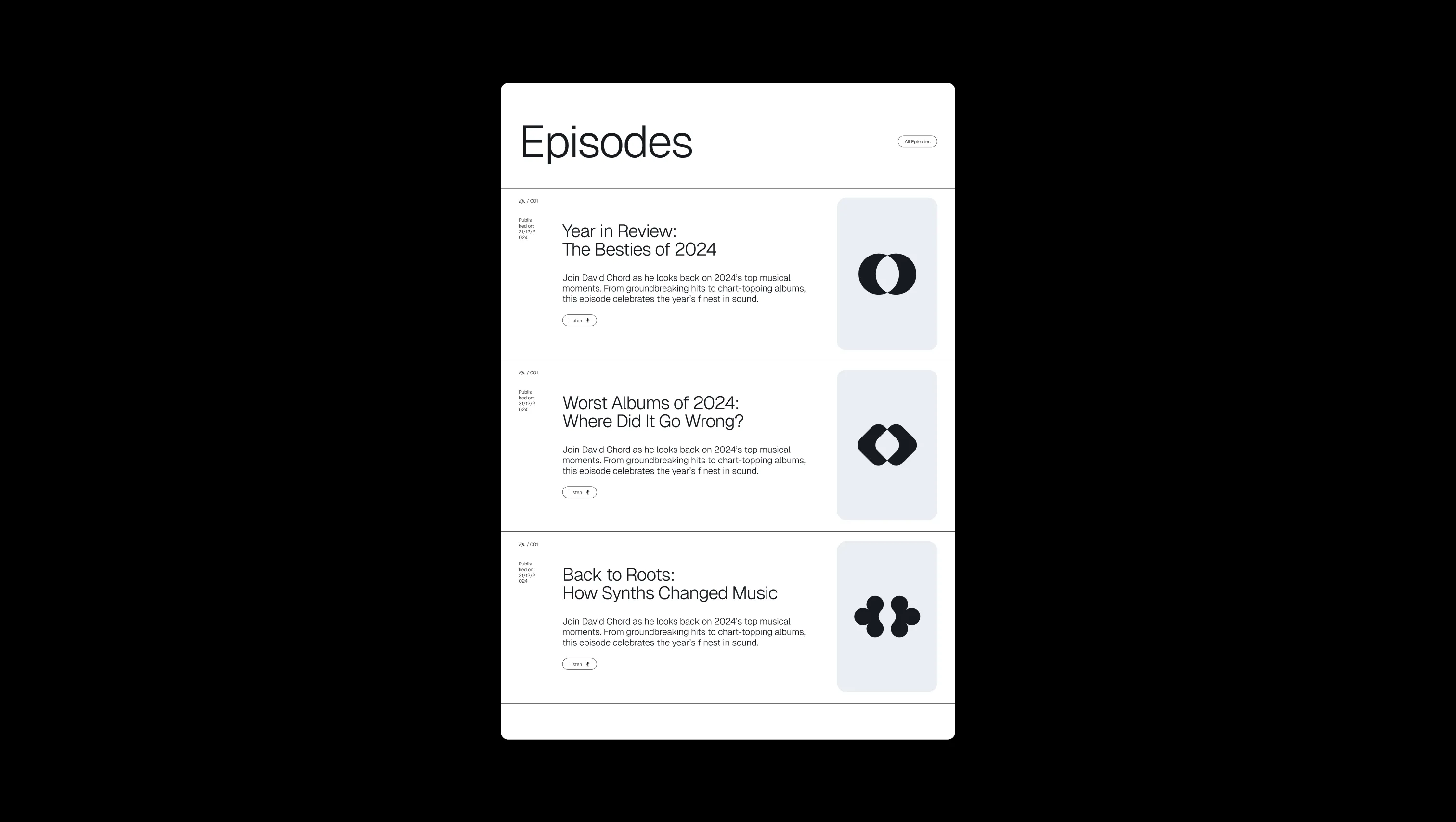 Podcast Episodes List Grid
