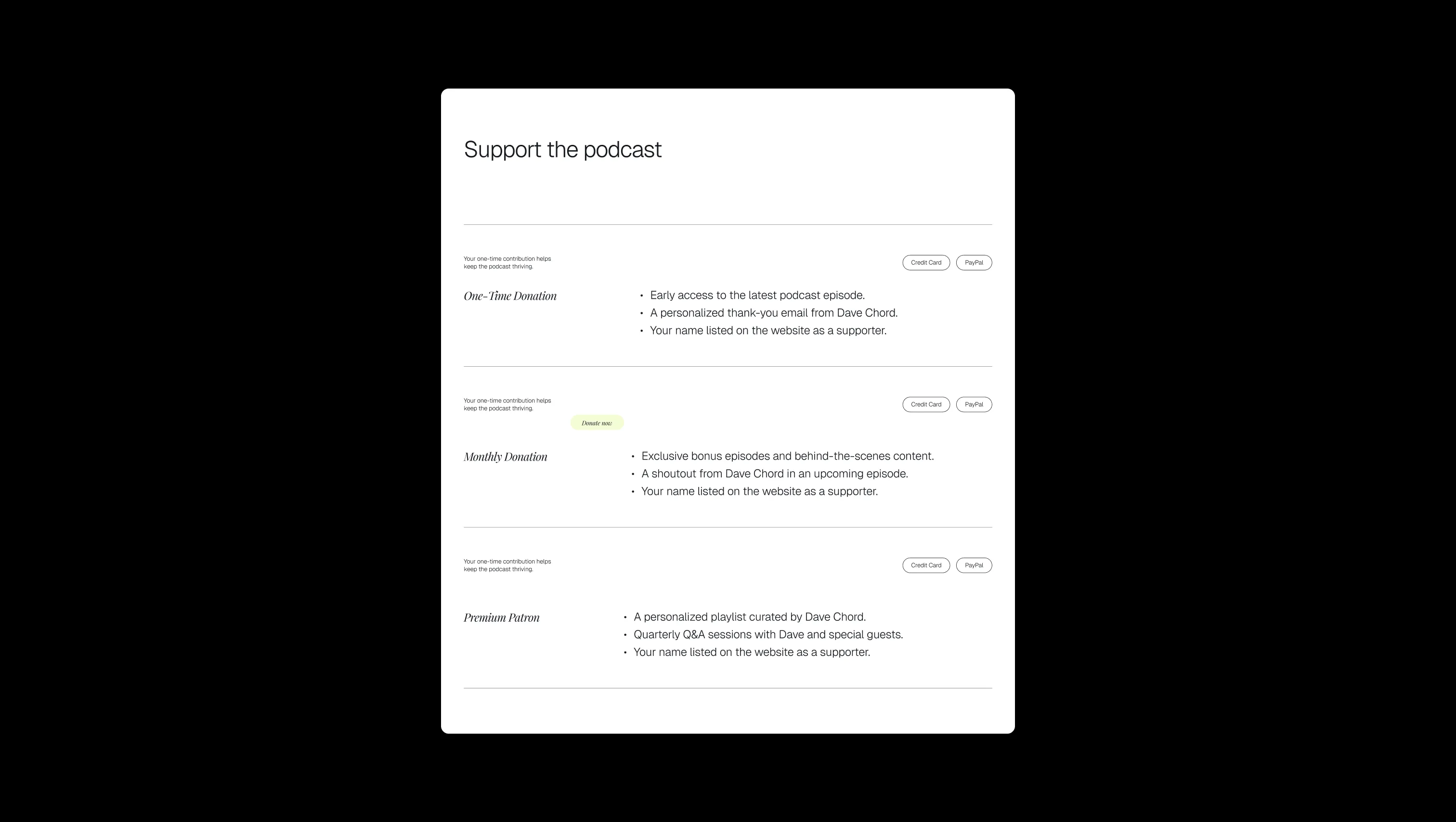 Podcast Donation Pricing Plans