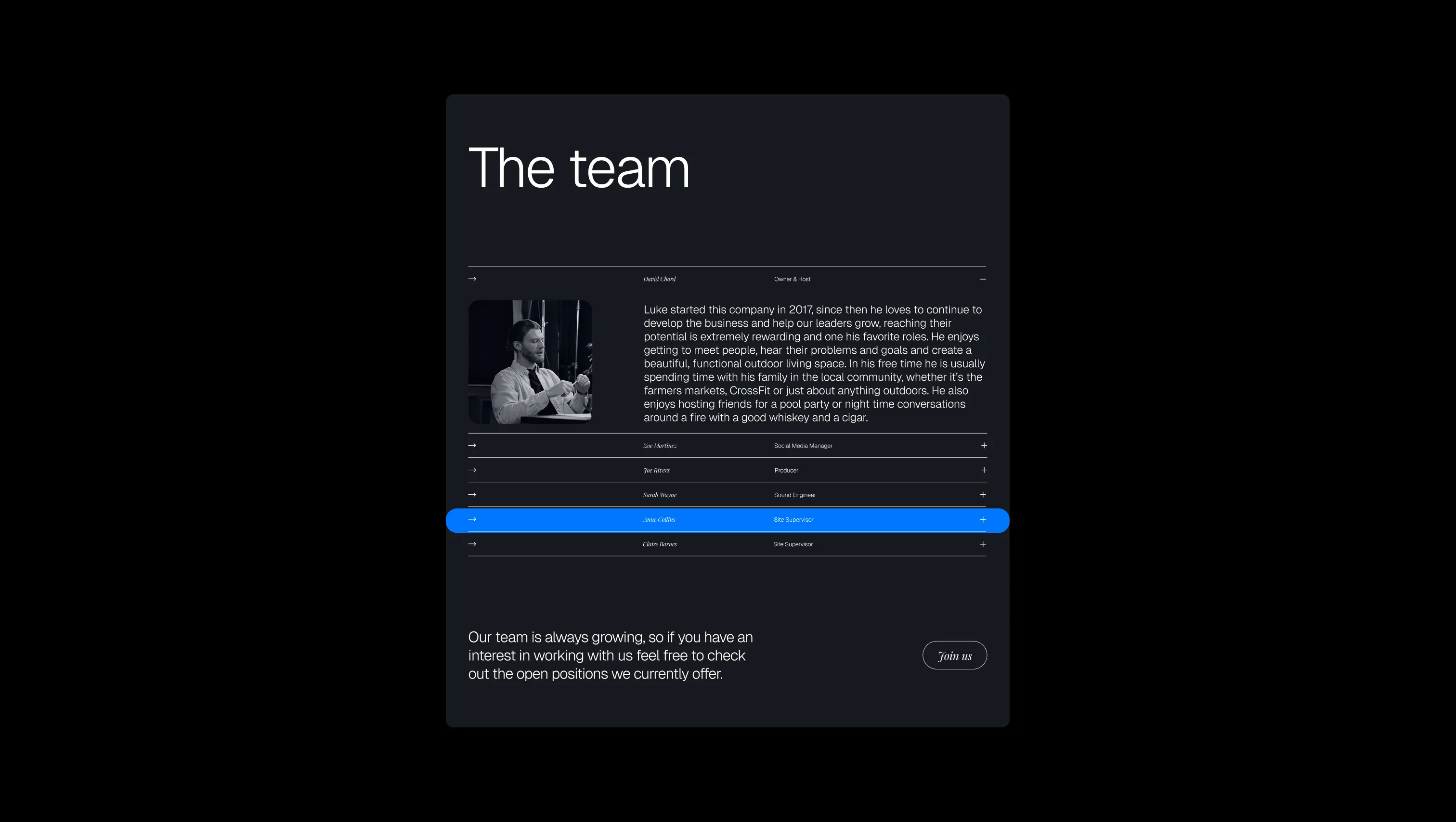 Interactive Team Grid Accordion