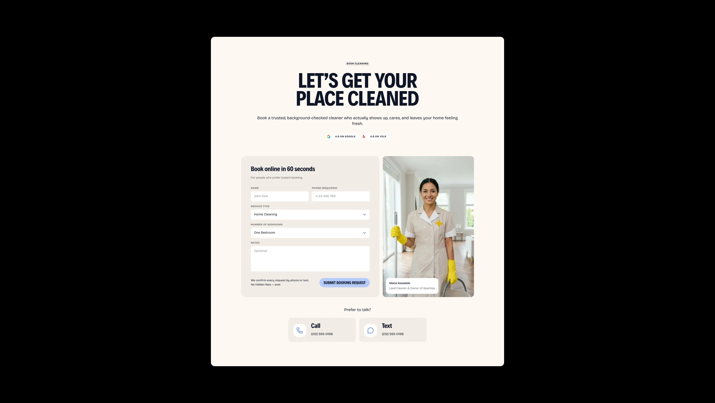Cleaning Service Booking Form