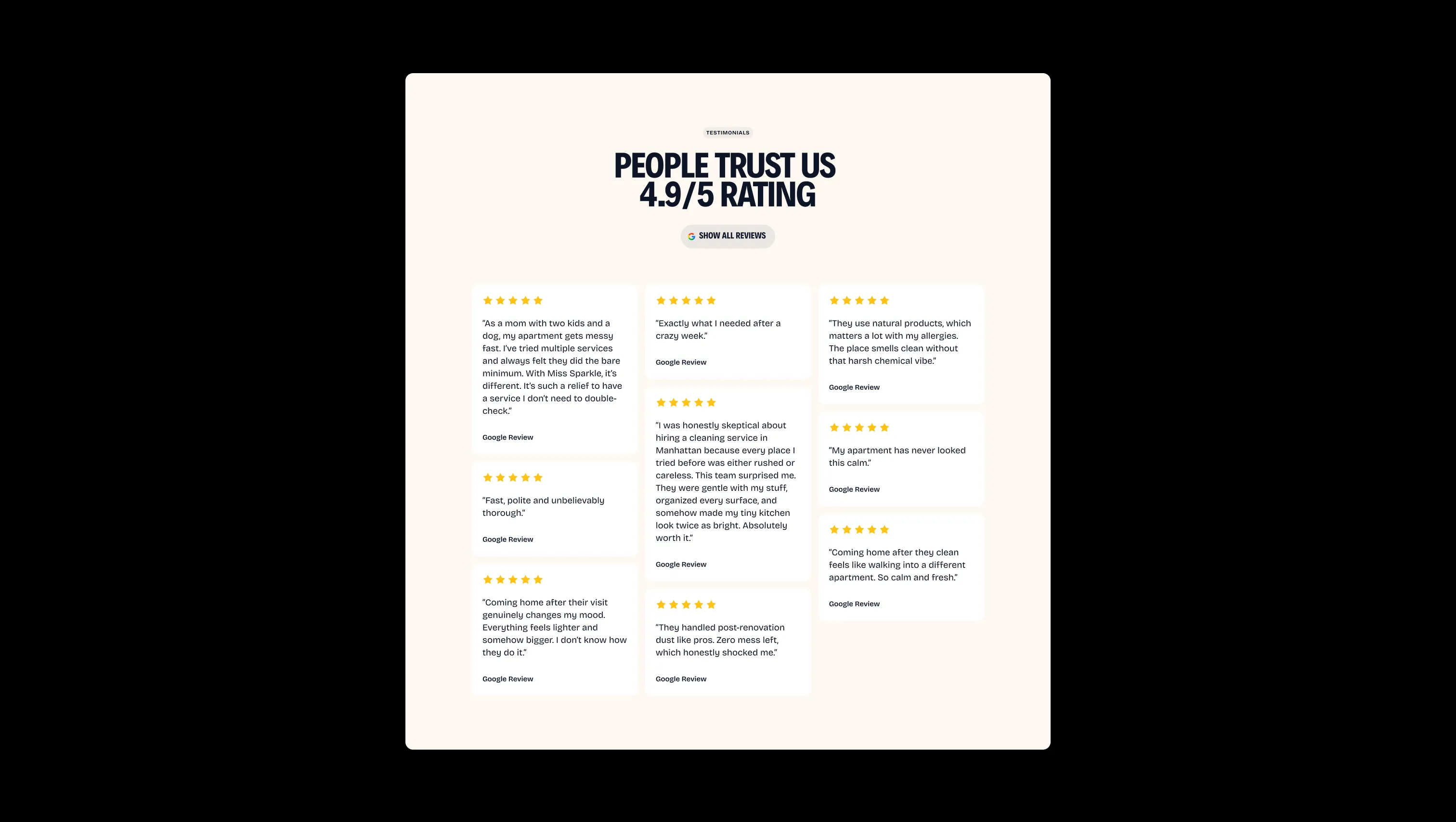 Customer Reviews Testimonials Section