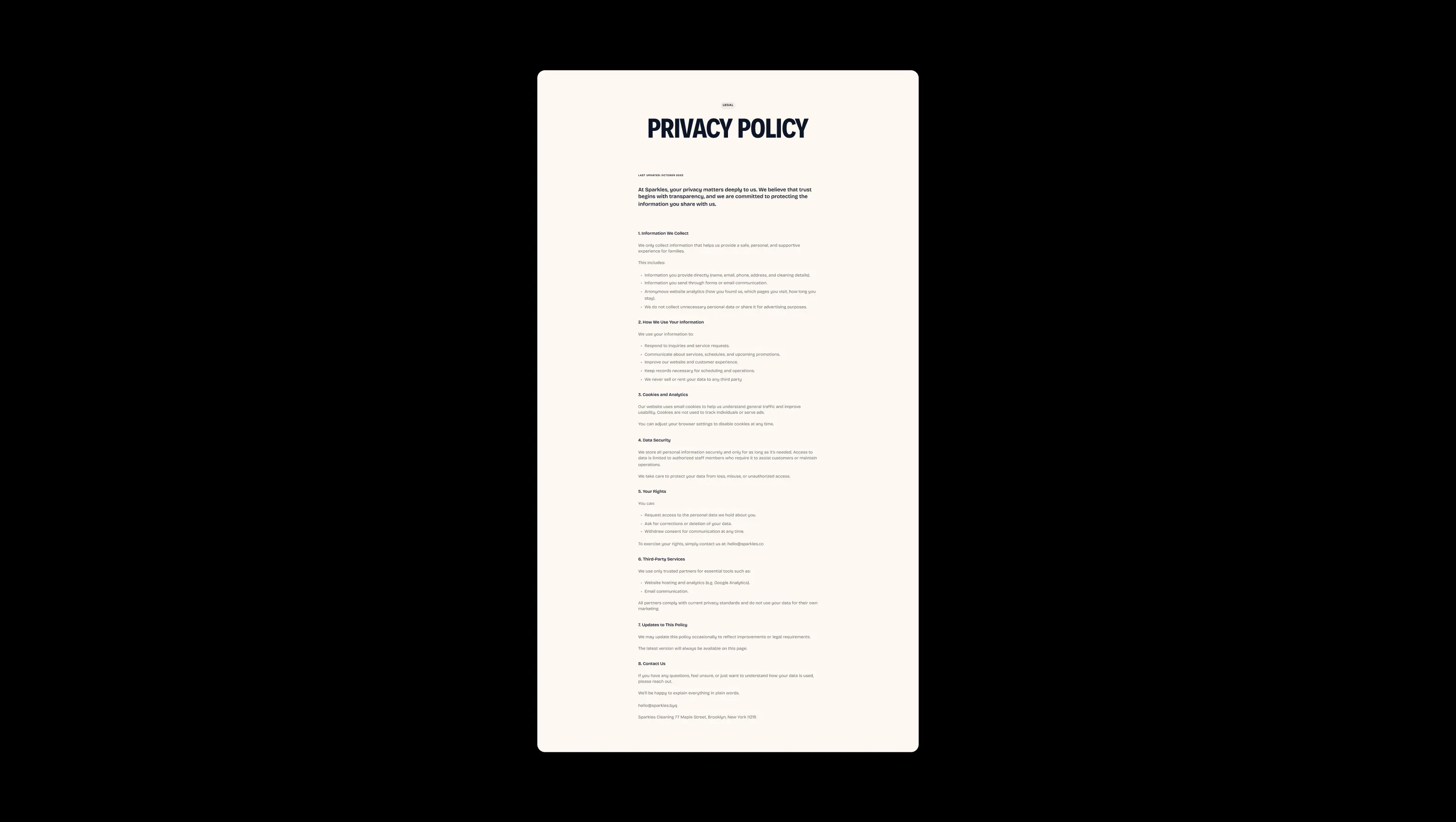 Privacy Policy Legal Page
