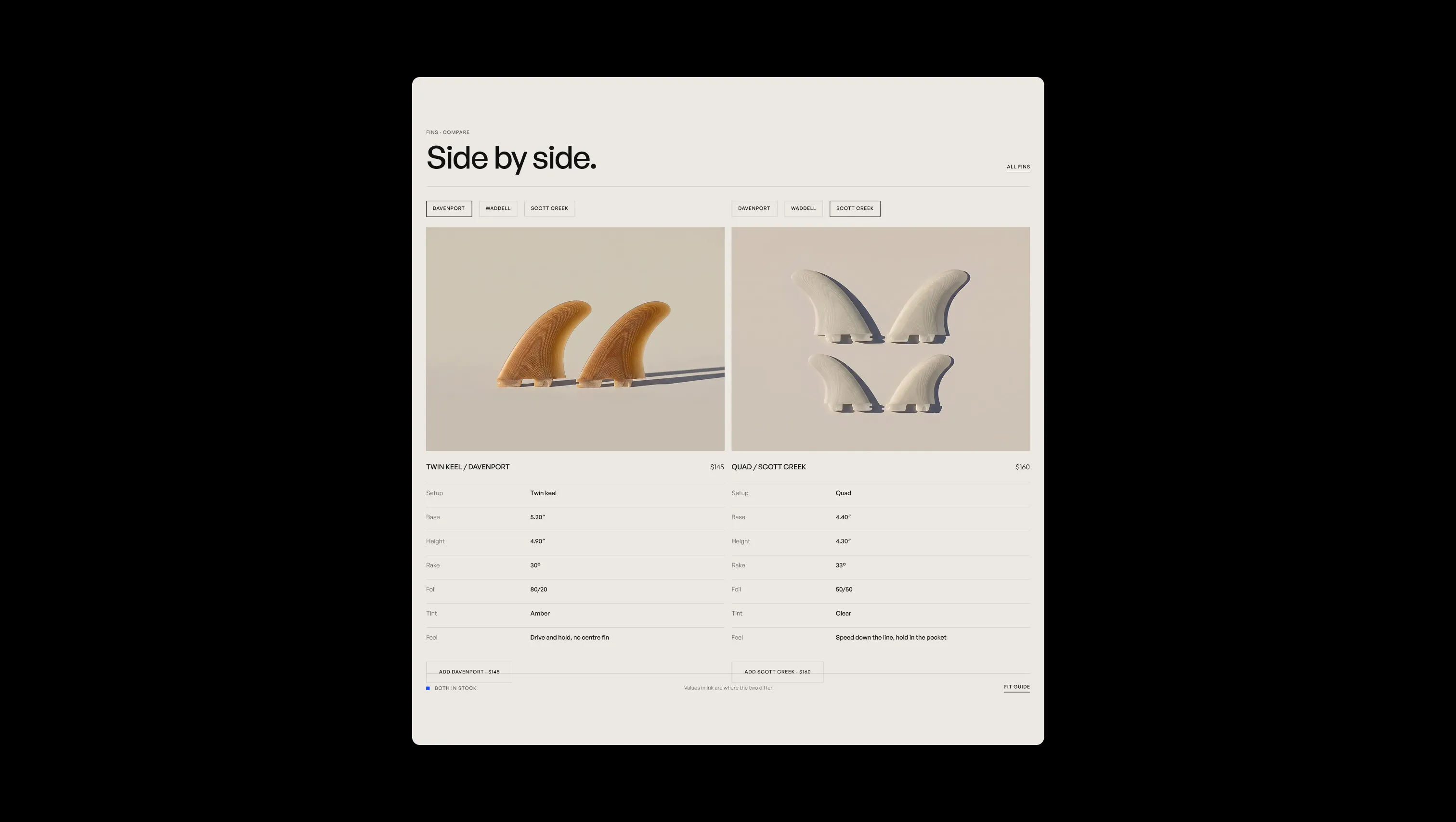 Interactive Product Comparison Layout