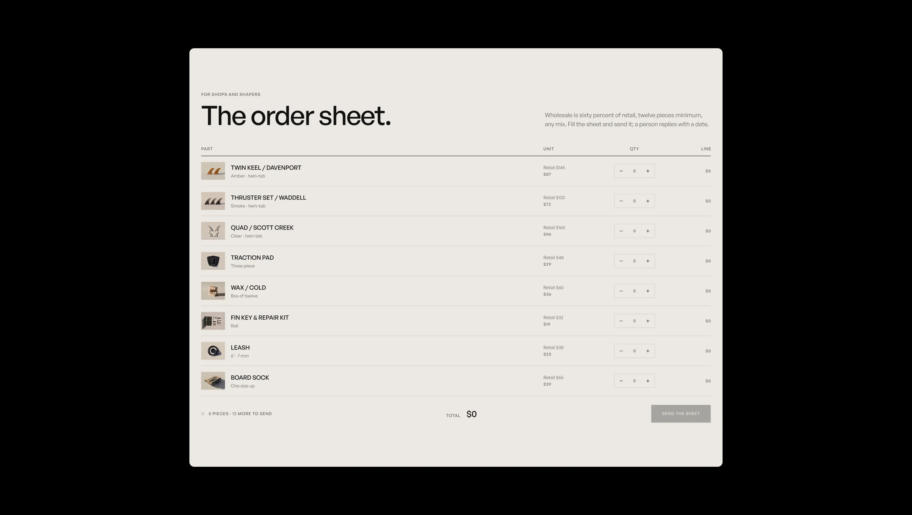 Interactive Wholesale Order Sheet