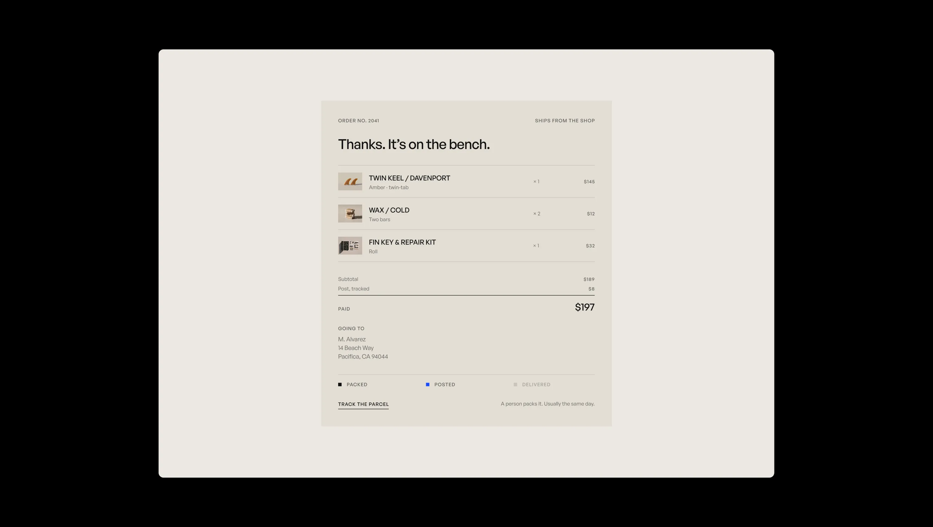 Order Confirmation Receipt Card