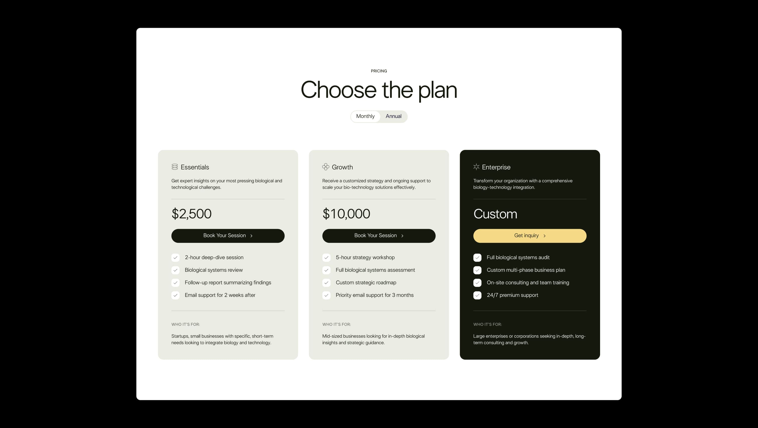 Tiered Pricing Plans Layout